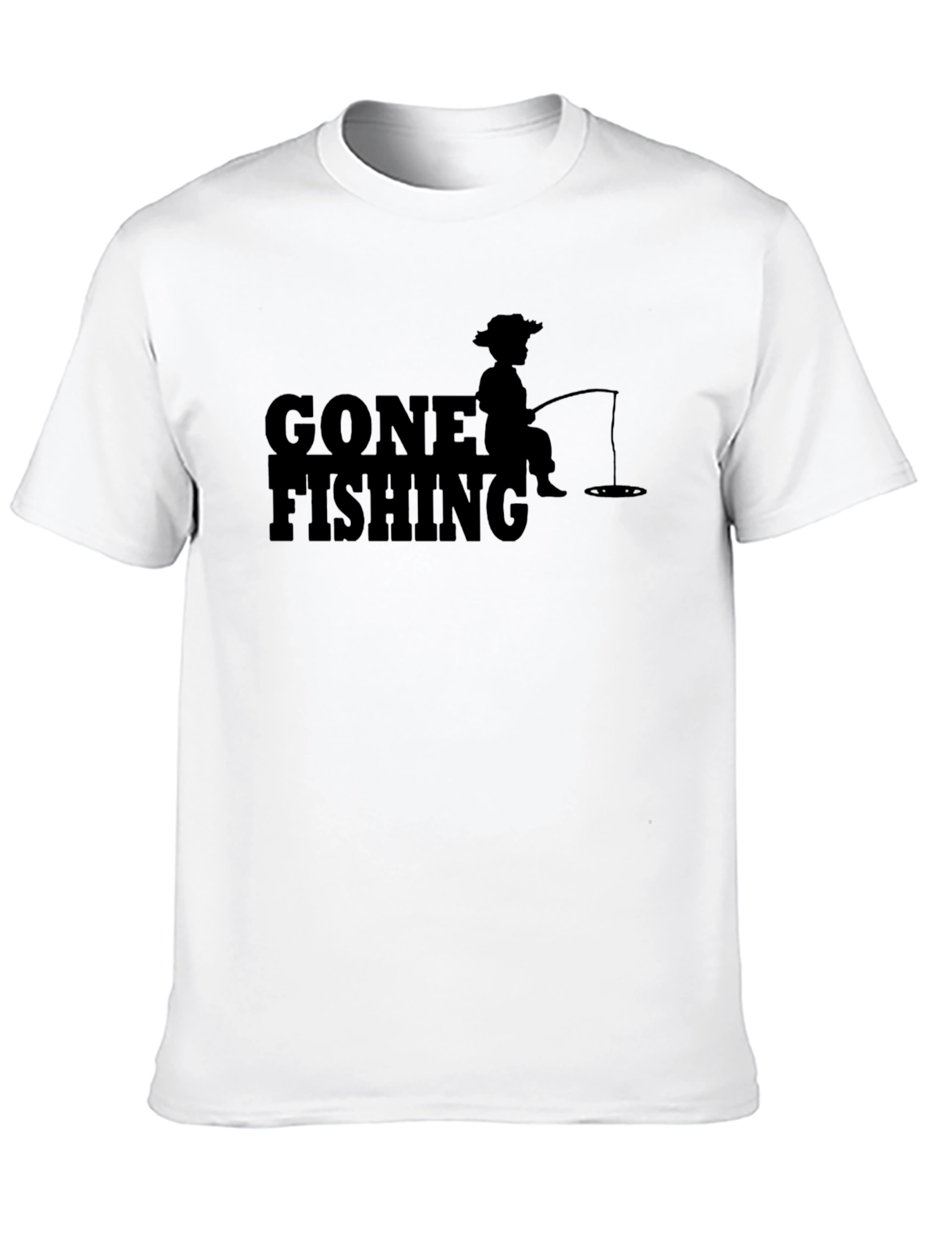 Gone Fishing Graphic T-Shirt - Solid Black Casual Tee
