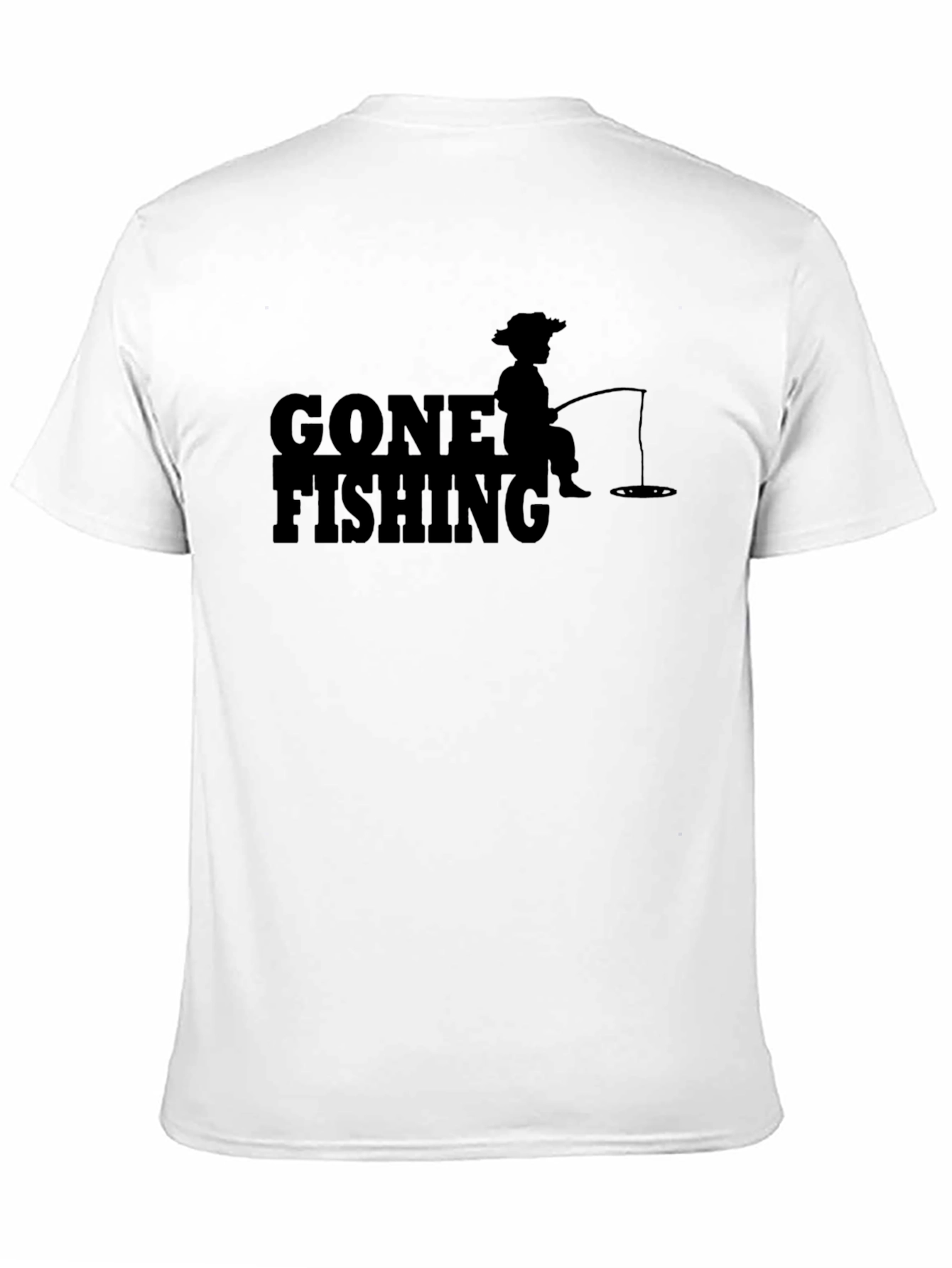 Gone Fishing Graphic T-Shirt - Solid Black Casual Tee