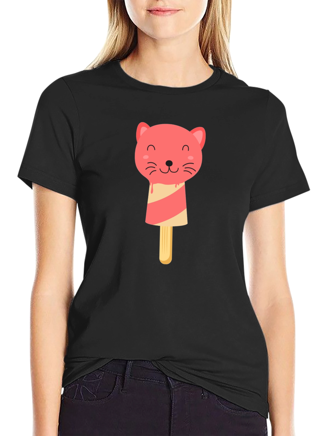 Cat Popsicle T-Shirt - Black Graphic Tee
