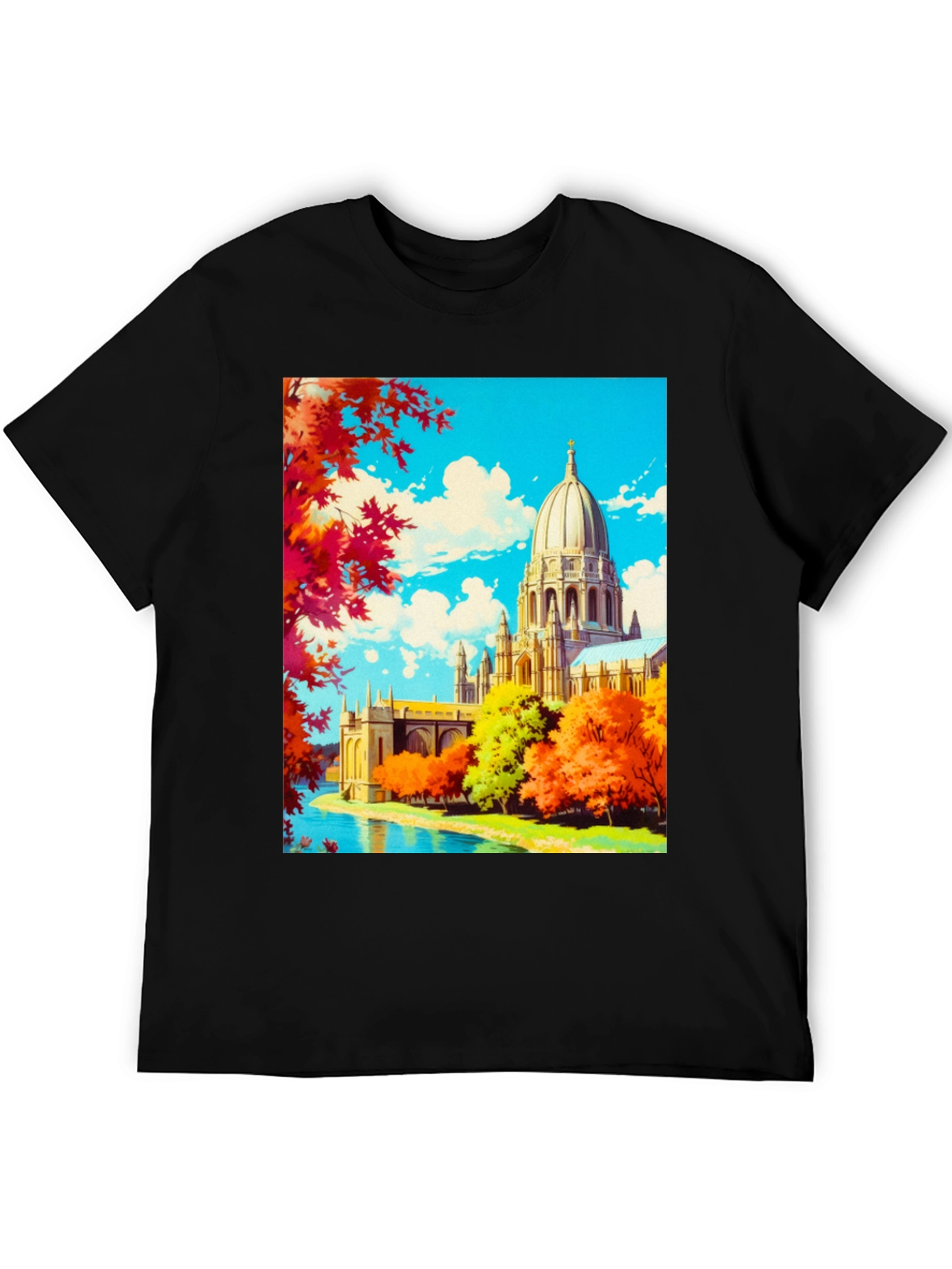 Anime Landscape Graphic Tee - Black Cotton Blend Shirt