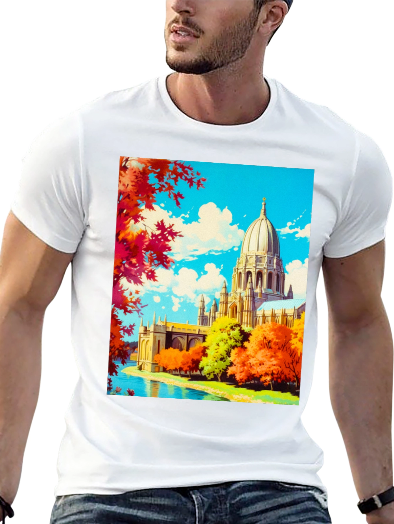 Anime Landscape Graphic Tee - Black Cotton Blend Shirt