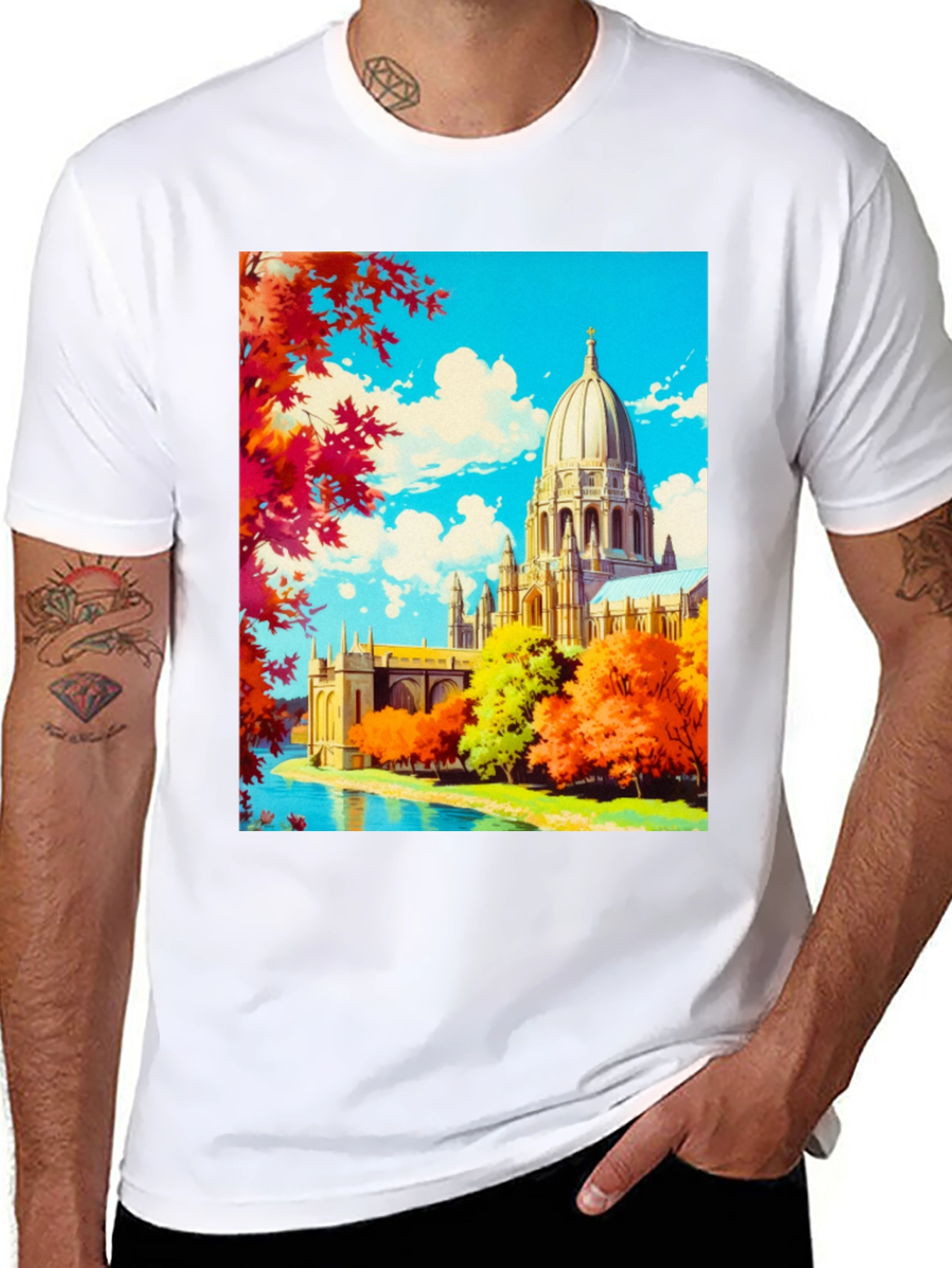 Anime Landscape Graphic Tee - Black Cotton Blend Shirt