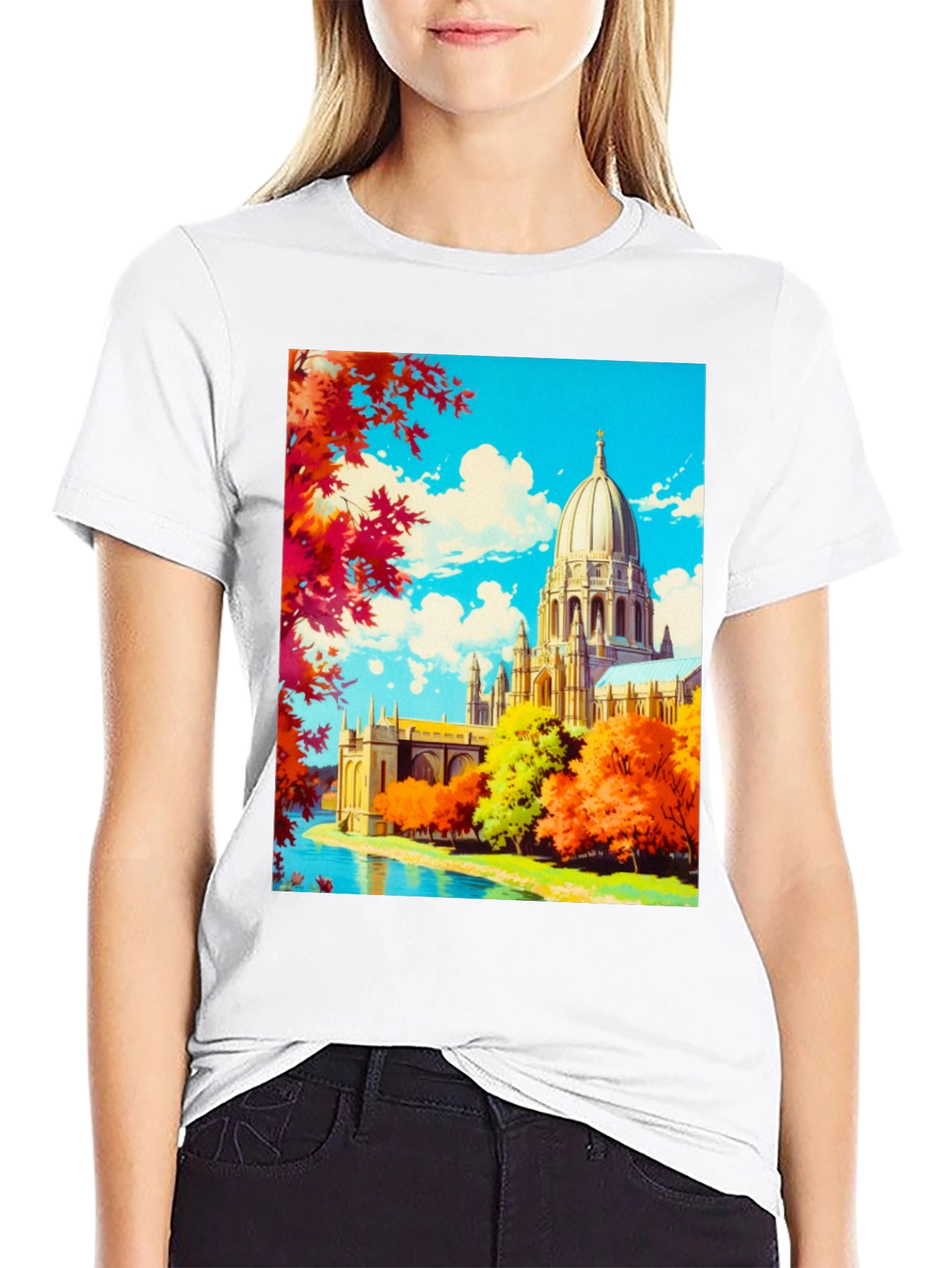 Anime Landscape Graphic Tee - Black Cotton Blend Shirt