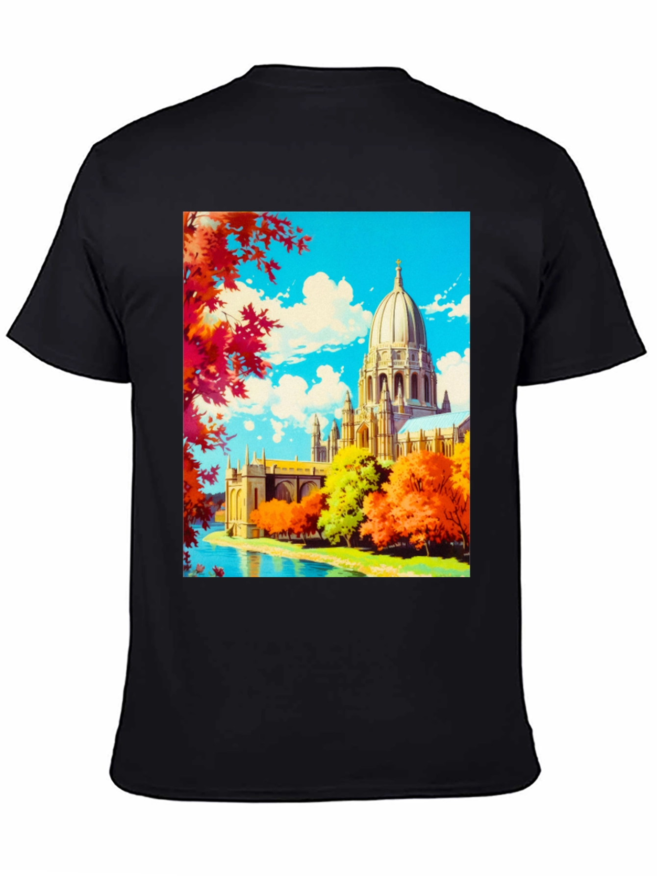 Anime Landscape Graphic Tee - Black Cotton Blend Shirt