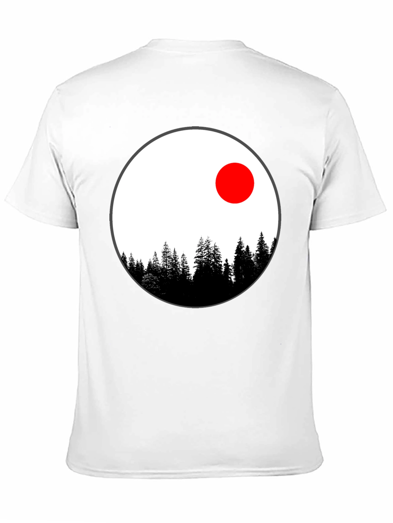 Nature Circle T-Shirt - Trees and Red Sun Design