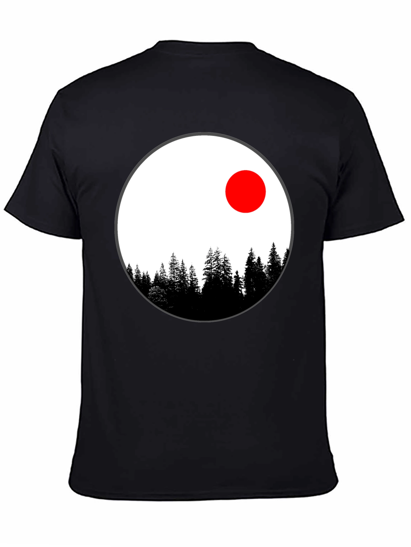 Nature Circle T-Shirt - Trees and Red Sun Design