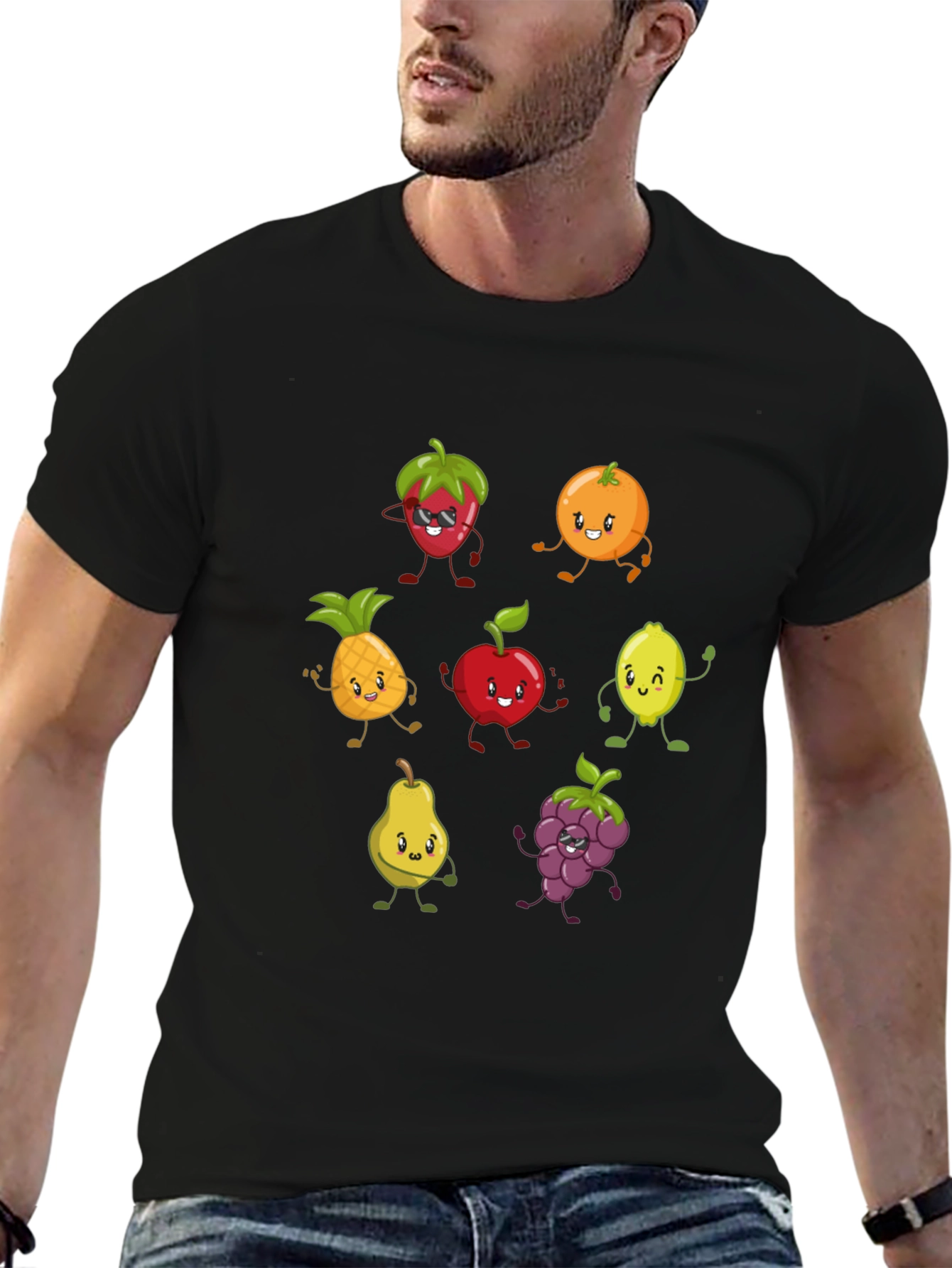 Fun Fruits Graphic Black T-Shirt