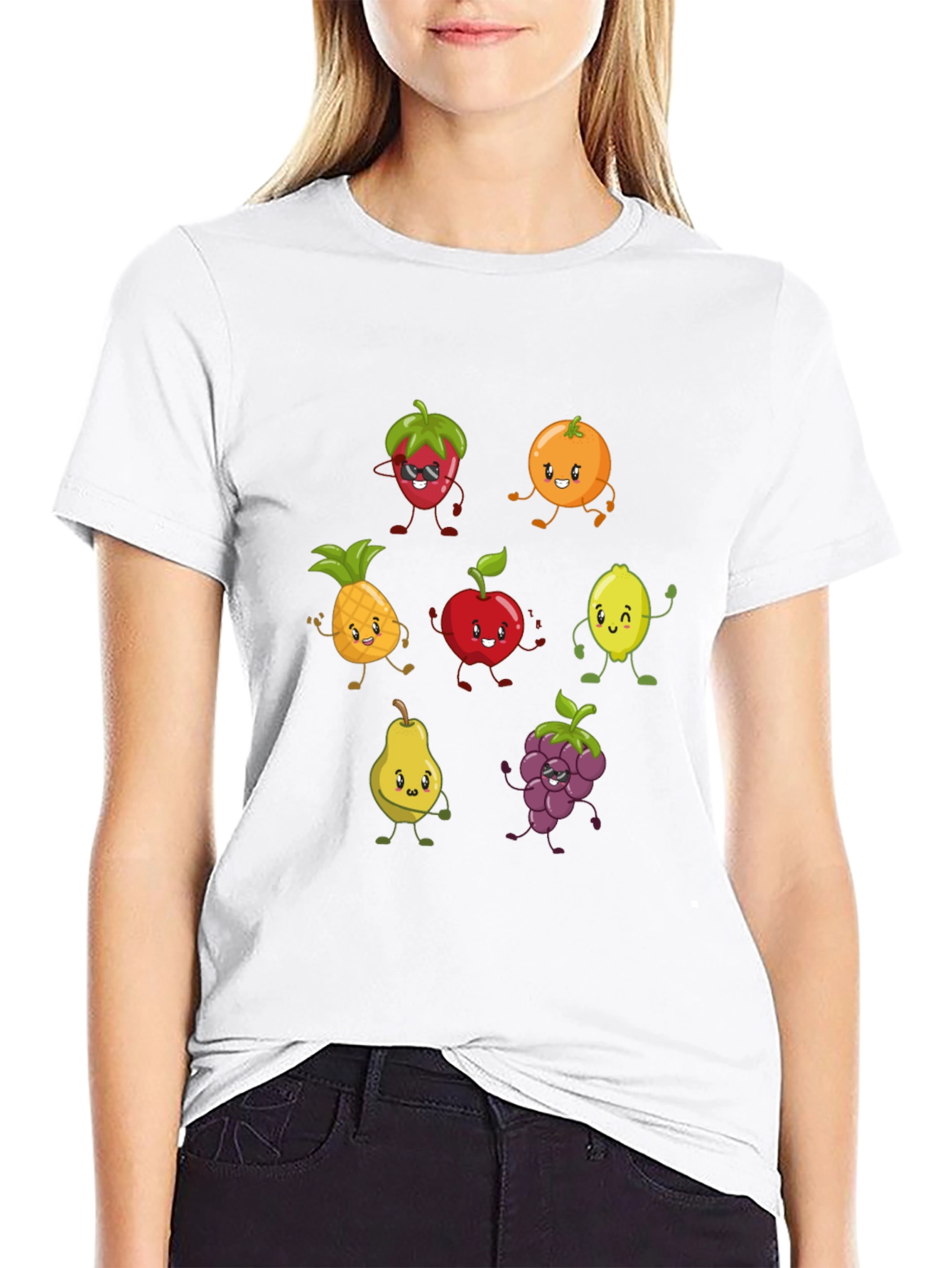 Fun Fruits Graphic Black T-Shirt