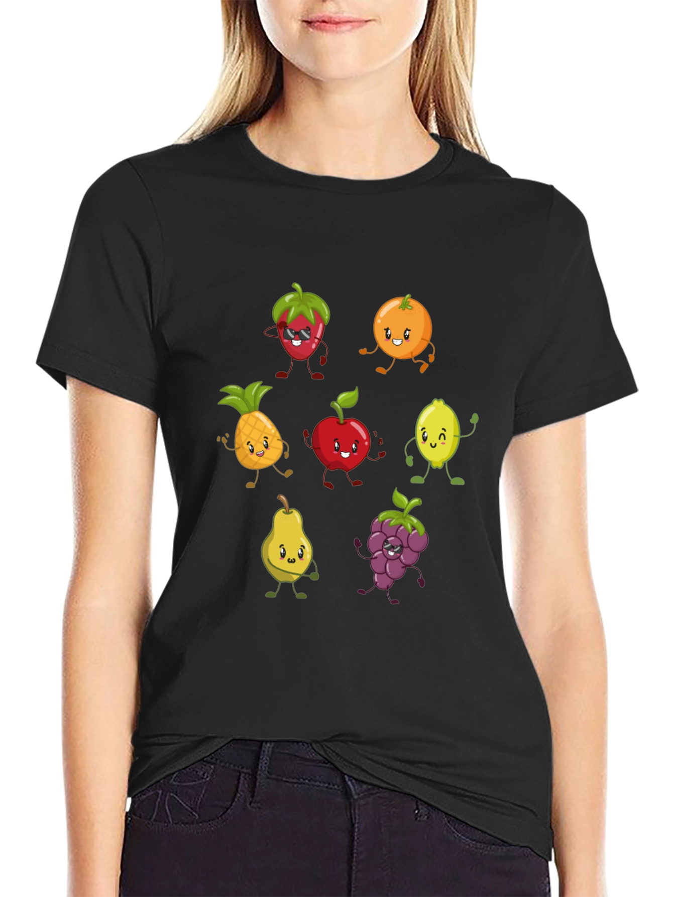 Fun Fruits Graphic Black T-Shirt
