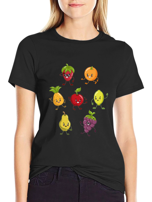 Fun Fruits Graphic Black T-Shirt