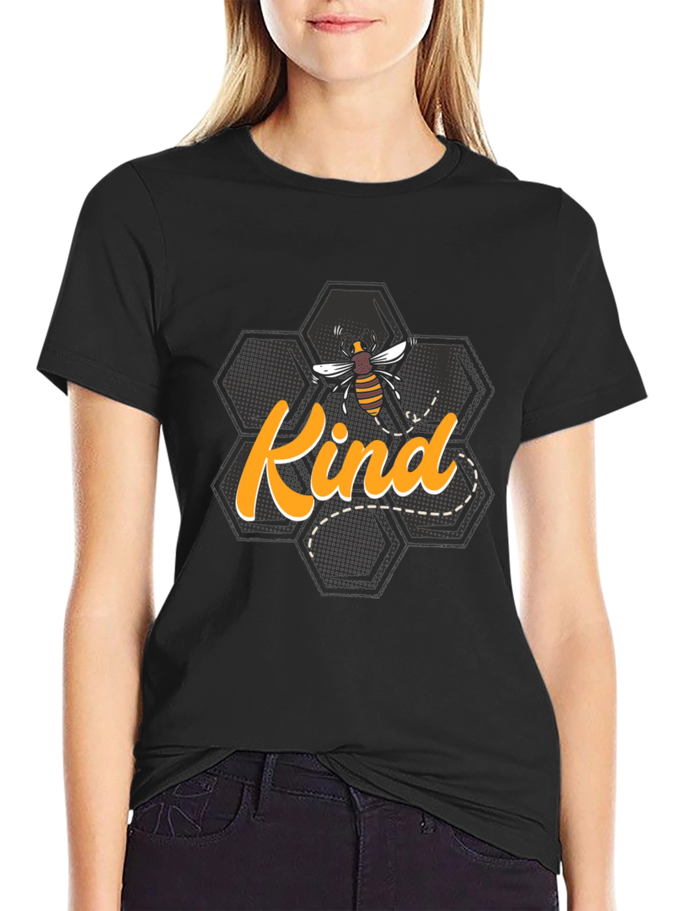 Bee Kind Honeycomb Graphic Tee - Black