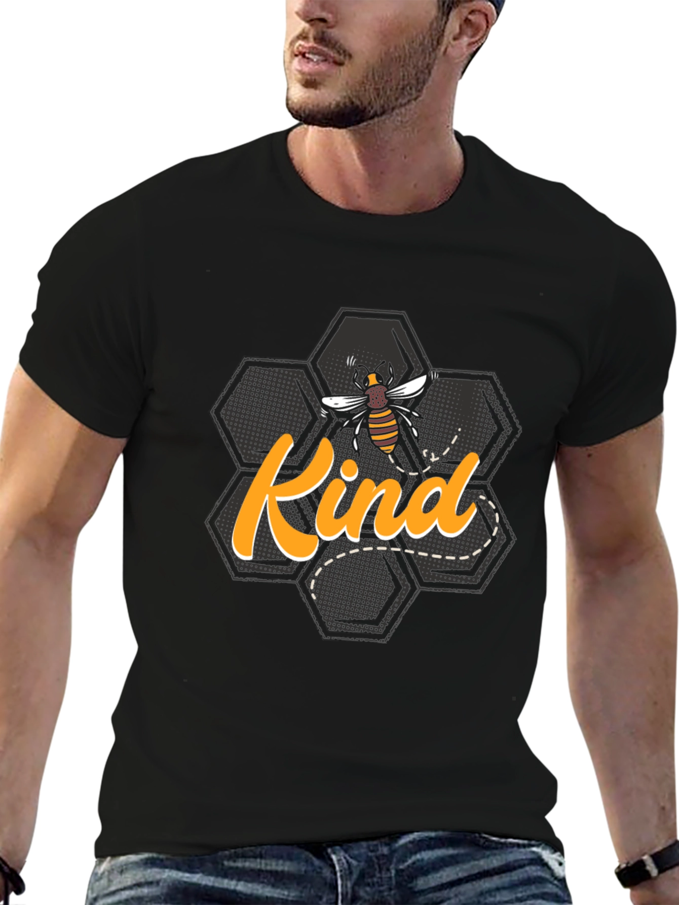 Bee Kind Honeycomb Graphic Tee - Black