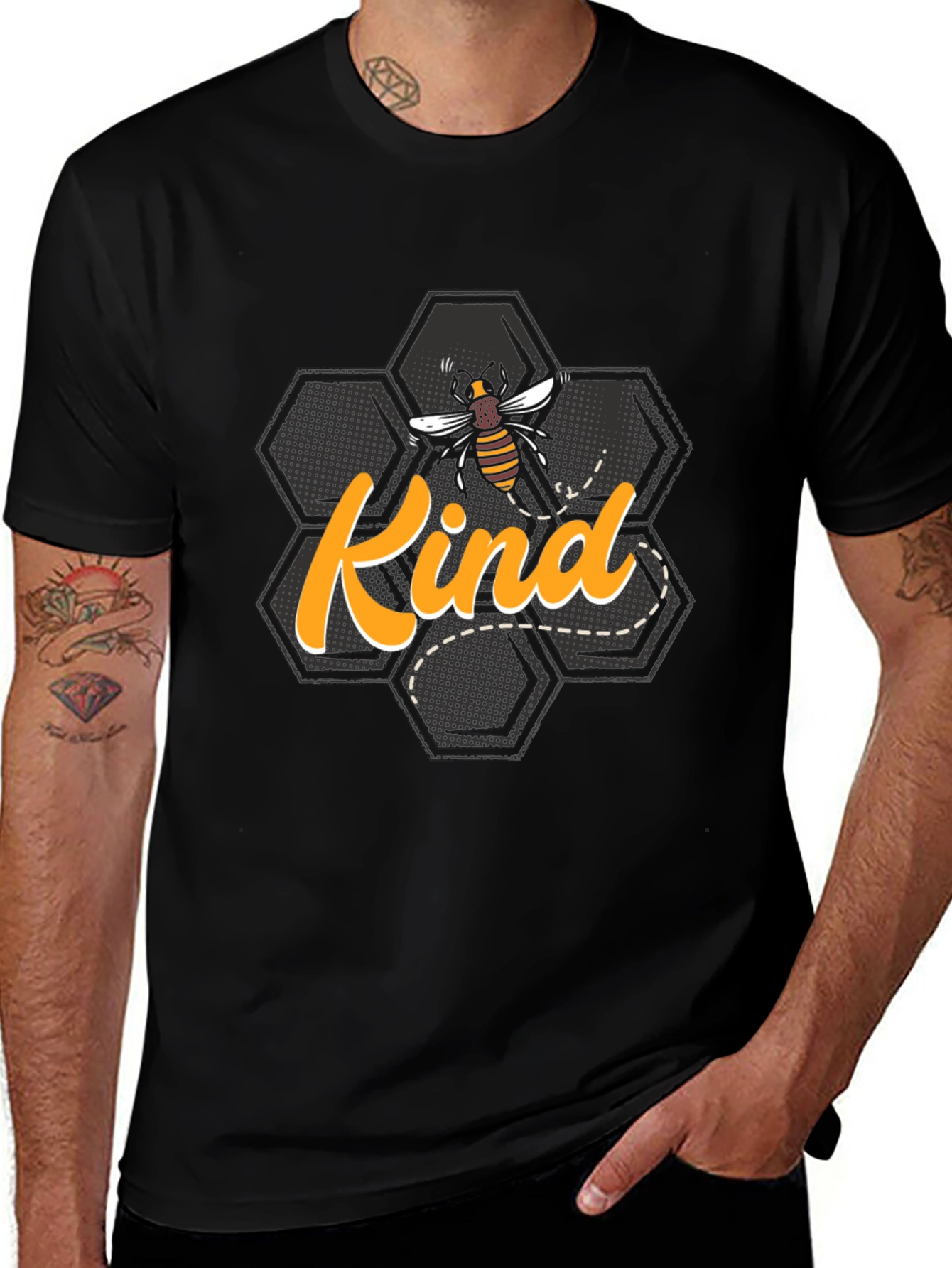 Bee Kind Honeycomb Graphic Tee - Black