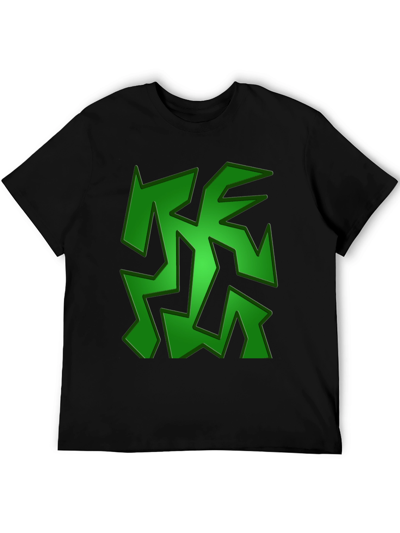 Green Abstract Design Black T-Shirt
