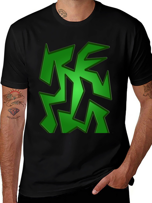 Green Abstract Design Black T-Shirt