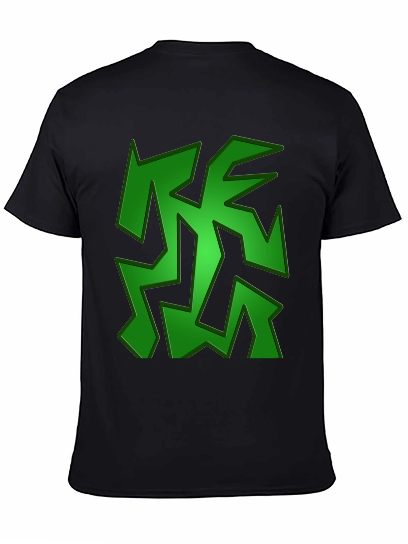 Green Abstract Design Black T-Shirt