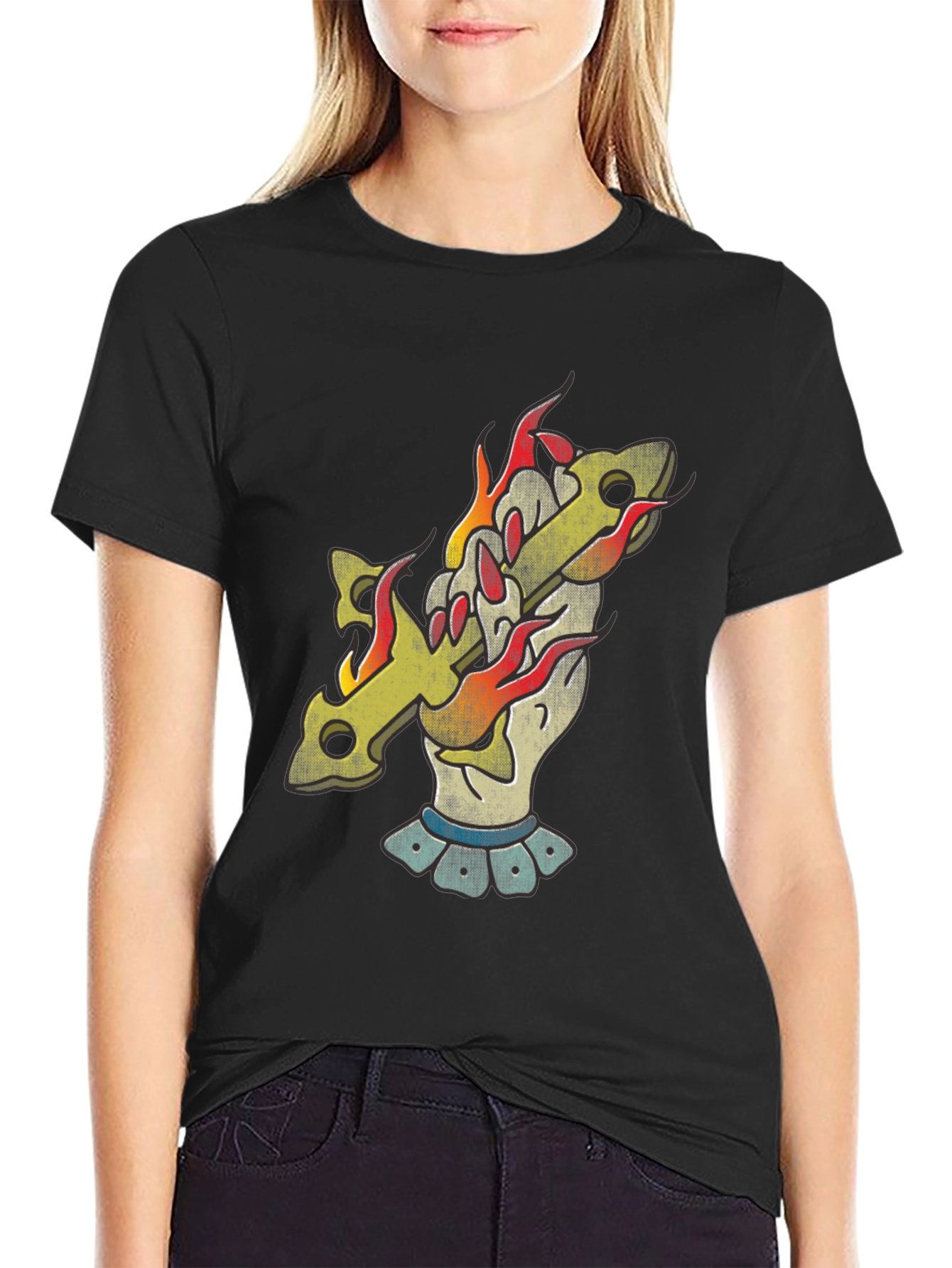 Flaming Cross Graphic T-Shirt - Classic Black Tee