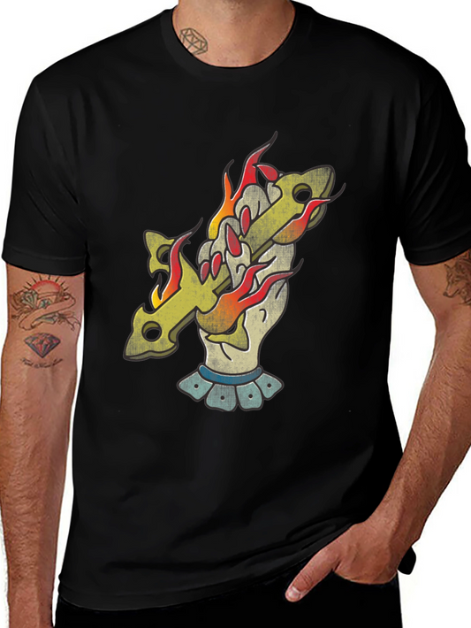 Flaming Cross Graphic T-Shirt - Classic Black Tee