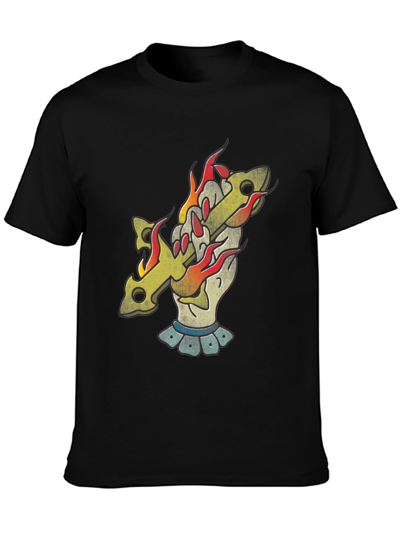 Flaming Cross Graphic T-Shirt - Classic Black Tee