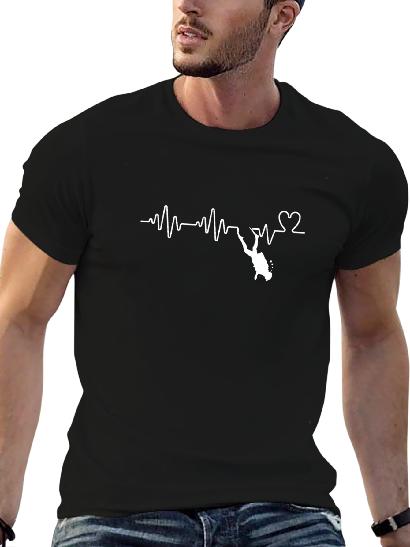 Diver Heartbeat T-Shirt - Black Graphic Tee