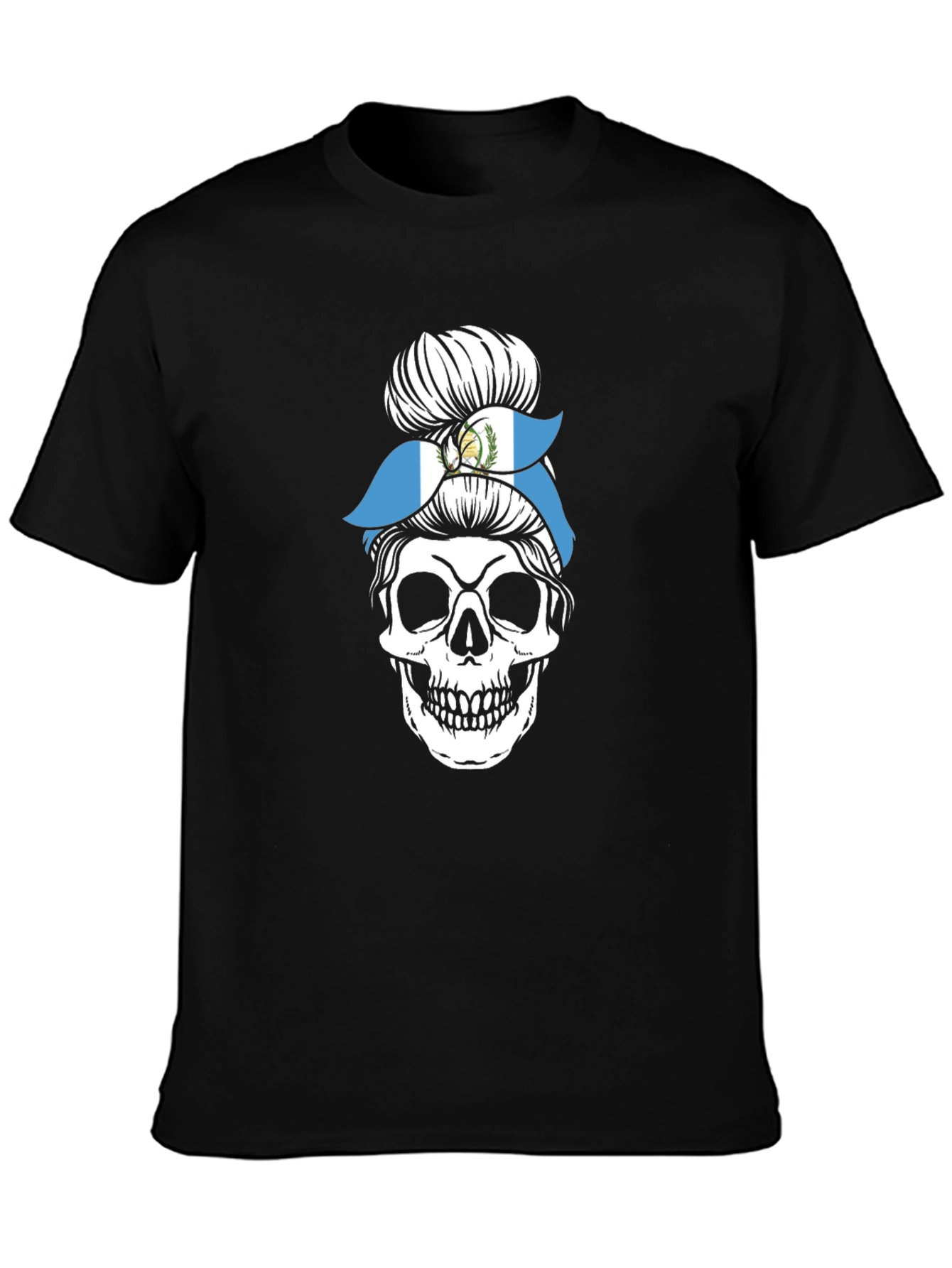 Skull Messy Bun Guatemala Flag T-Shirt