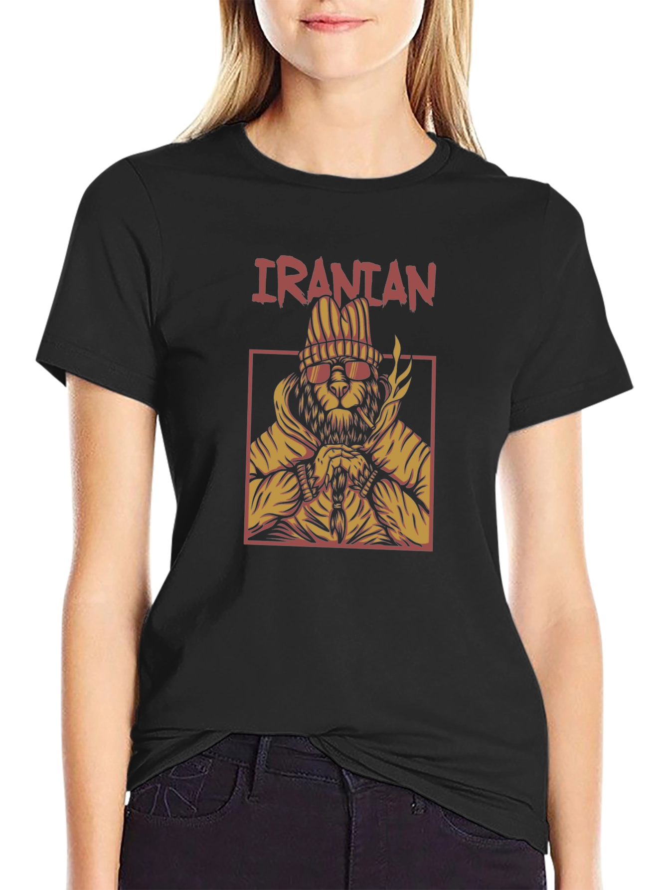 Iranian Lion Graphic Tee - Urban Style Black T-Shirt