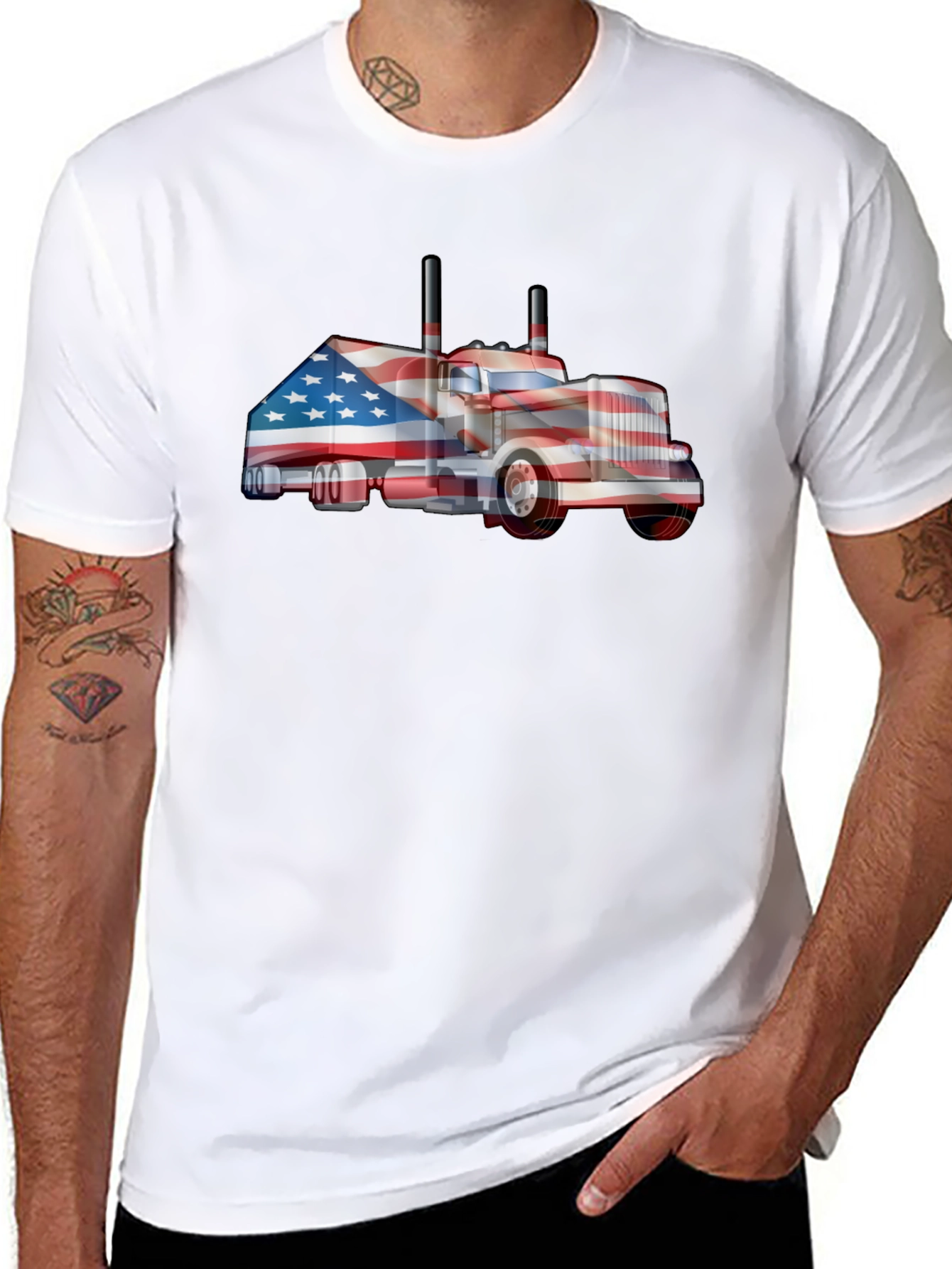 American Flag Truck Graphic T-Shirt
