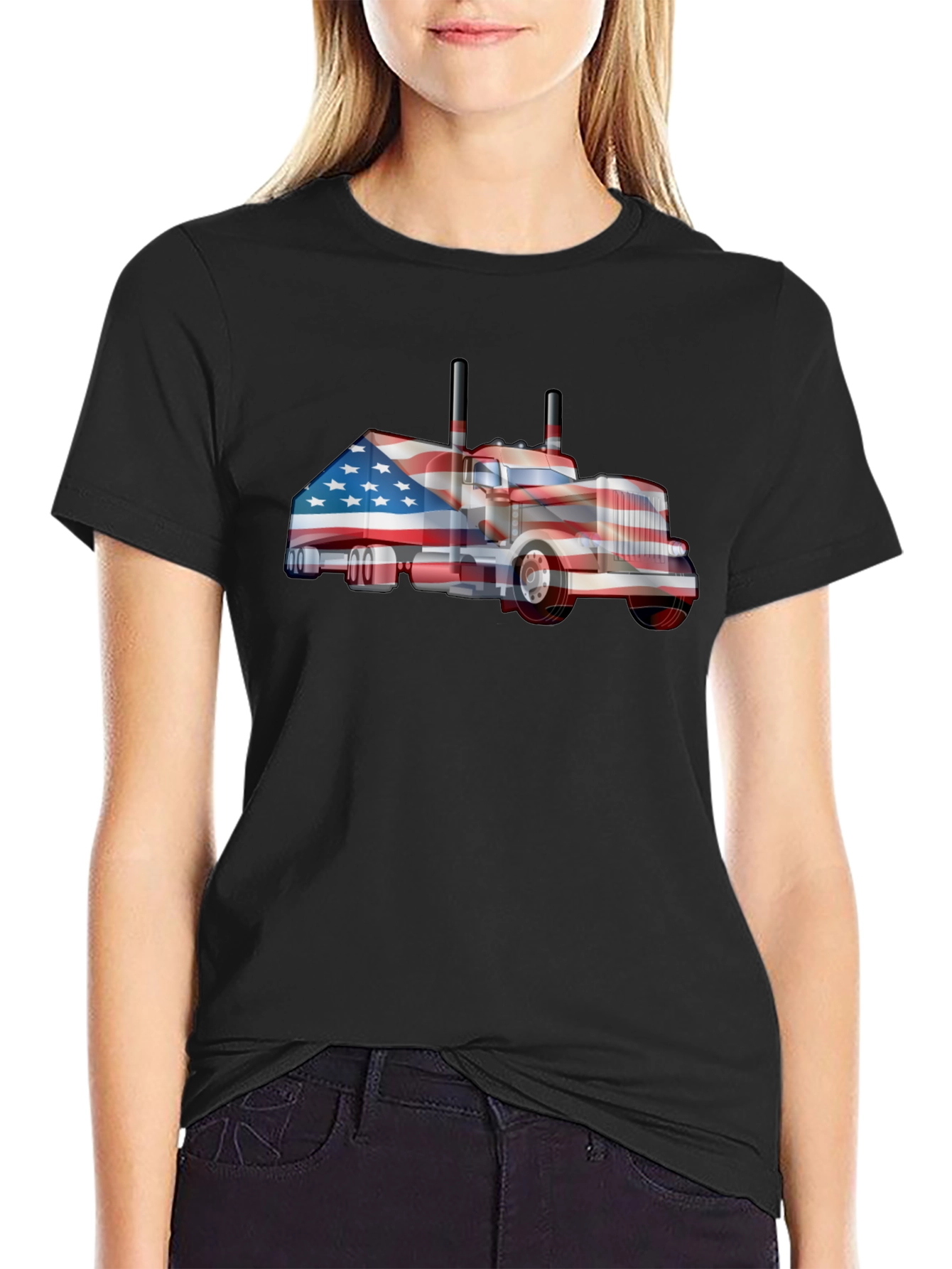 American Flag Truck Graphic T-Shirt