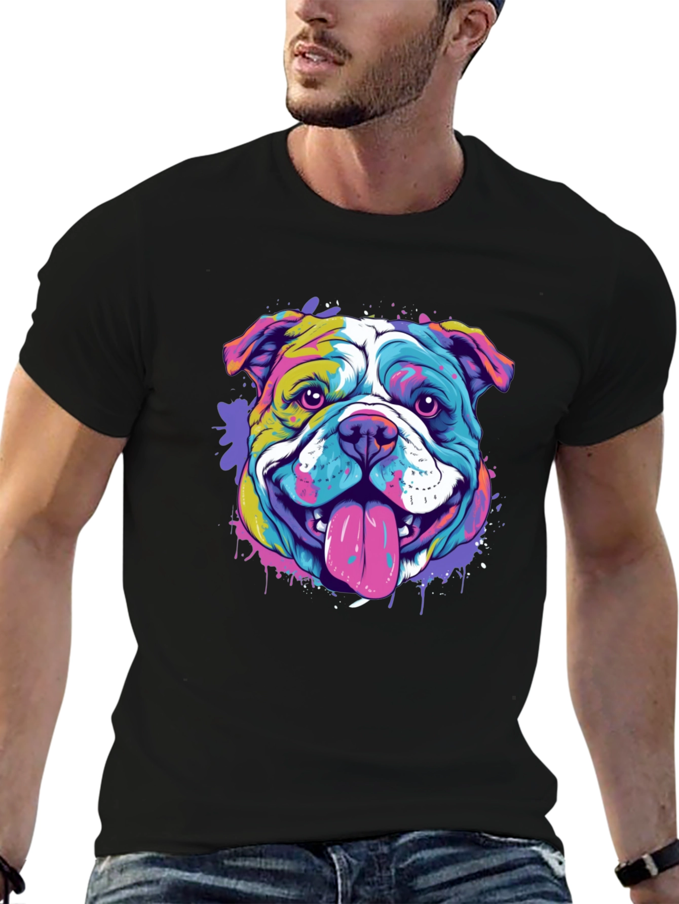 Vibrant Bulldog Graphic Tee - Mens Black T-Shirt