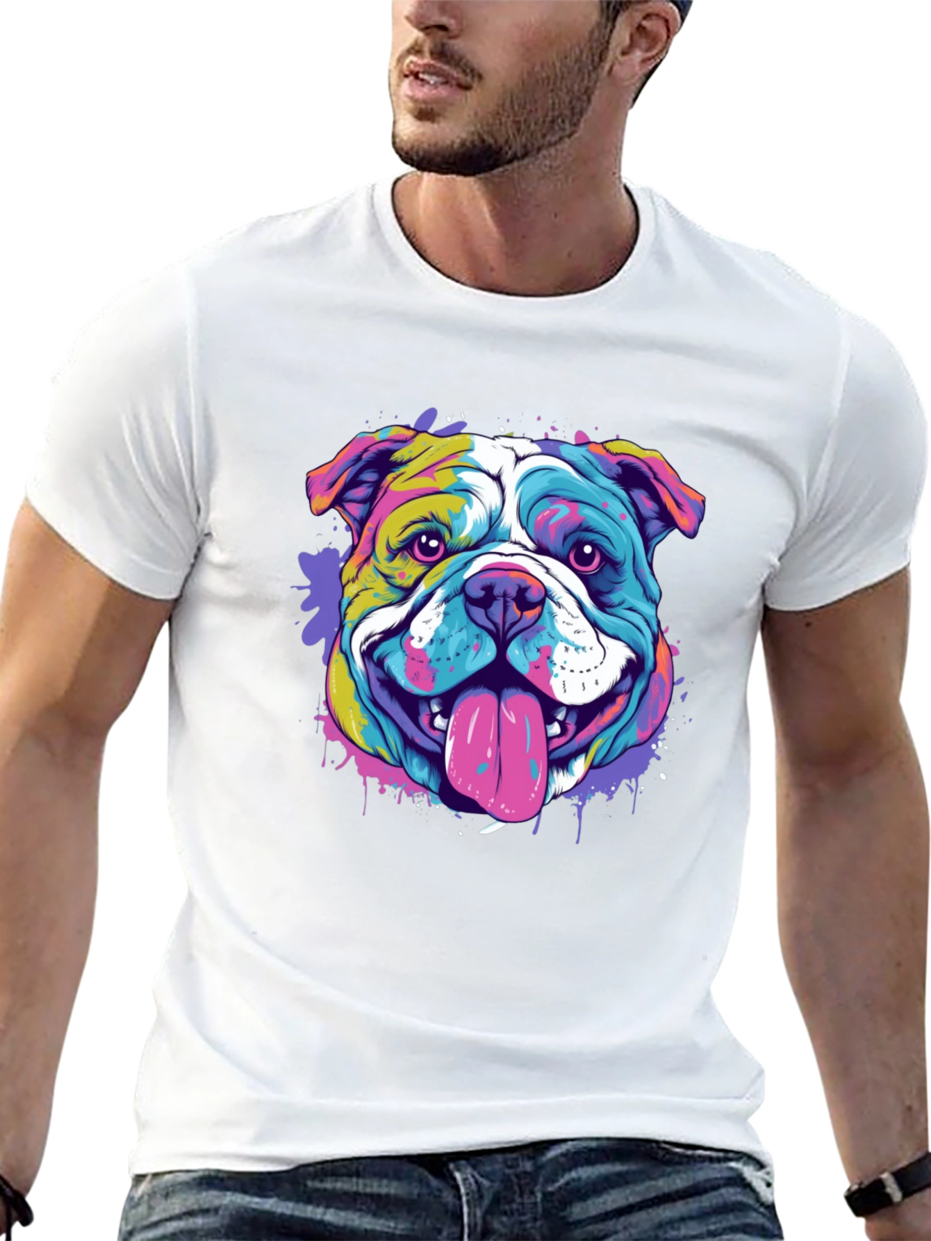 Vibrant Bulldog Graphic Tee - Mens Black T-Shirt
