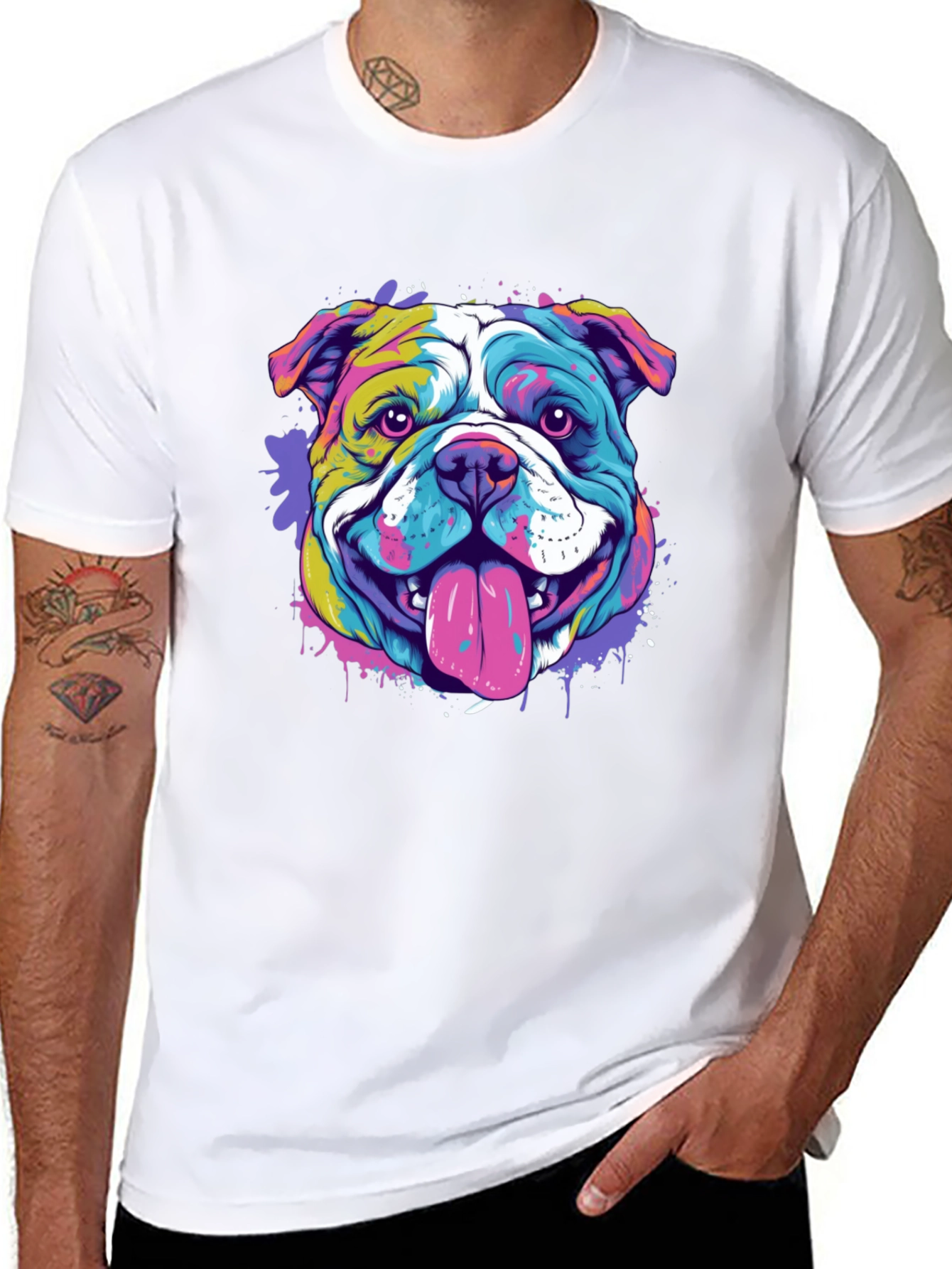Vibrant Bulldog Graphic Tee - Mens Black T-Shirt