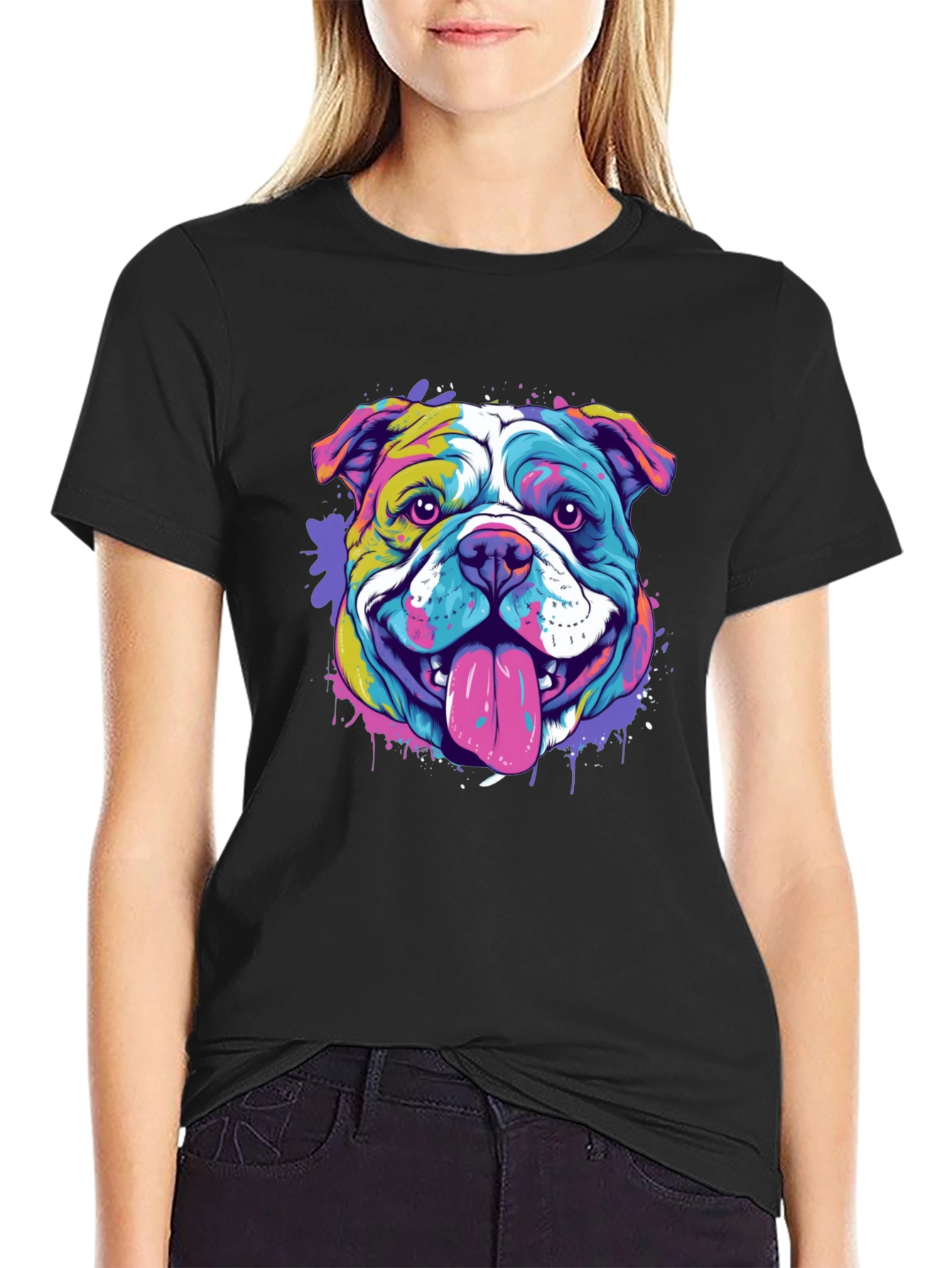 Vibrant Bulldog Graphic Tee - Mens Black T-Shirt