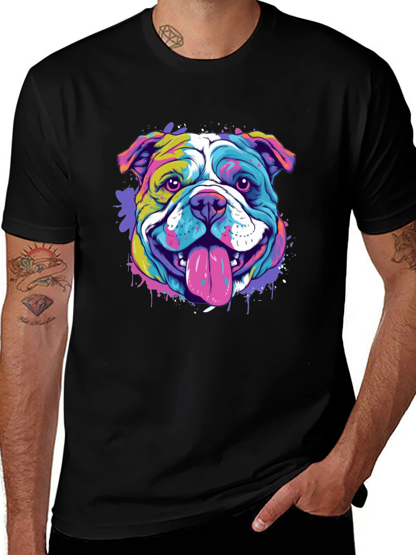 Vibrant Bulldog Graphic Tee - Mens Black T-Shirt