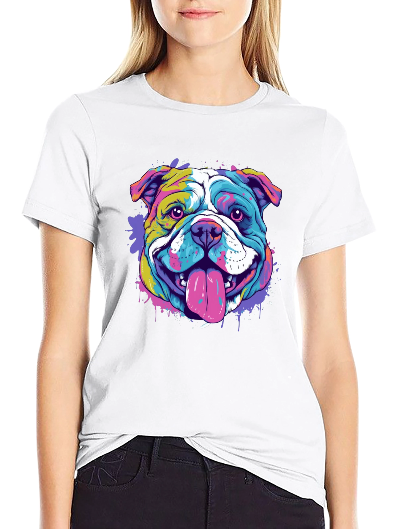 Vibrant Bulldog Graphic Tee - Mens Black T-Shirt