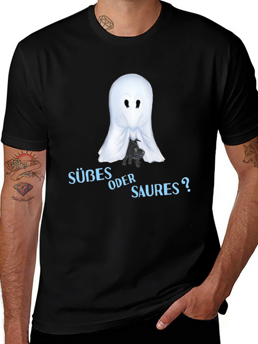 Halloween Ghost & Cat T-Shirt - Süßes oder Saures?