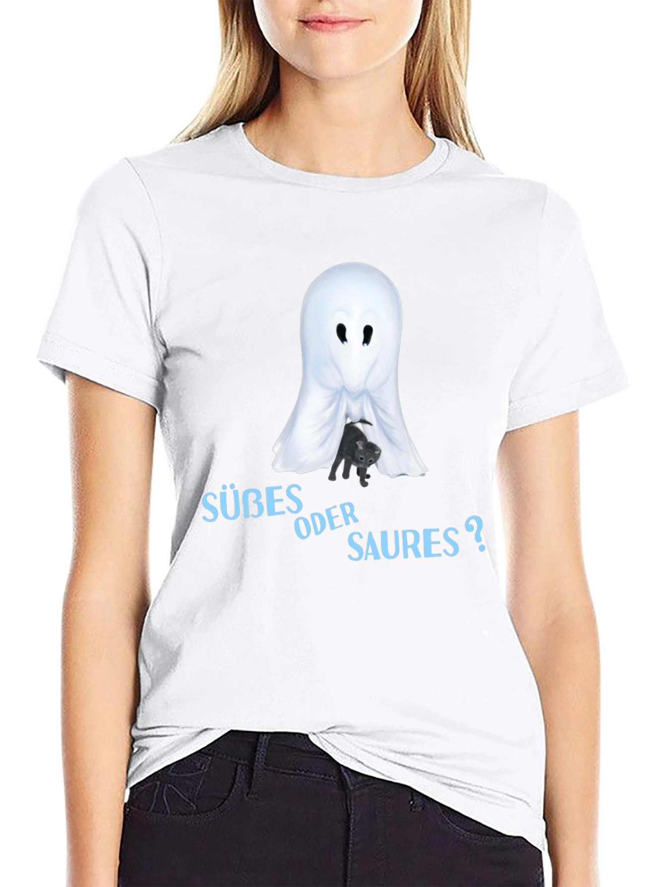 Halloween Ghost & Cat T-Shirt - Süßes oder Saures?