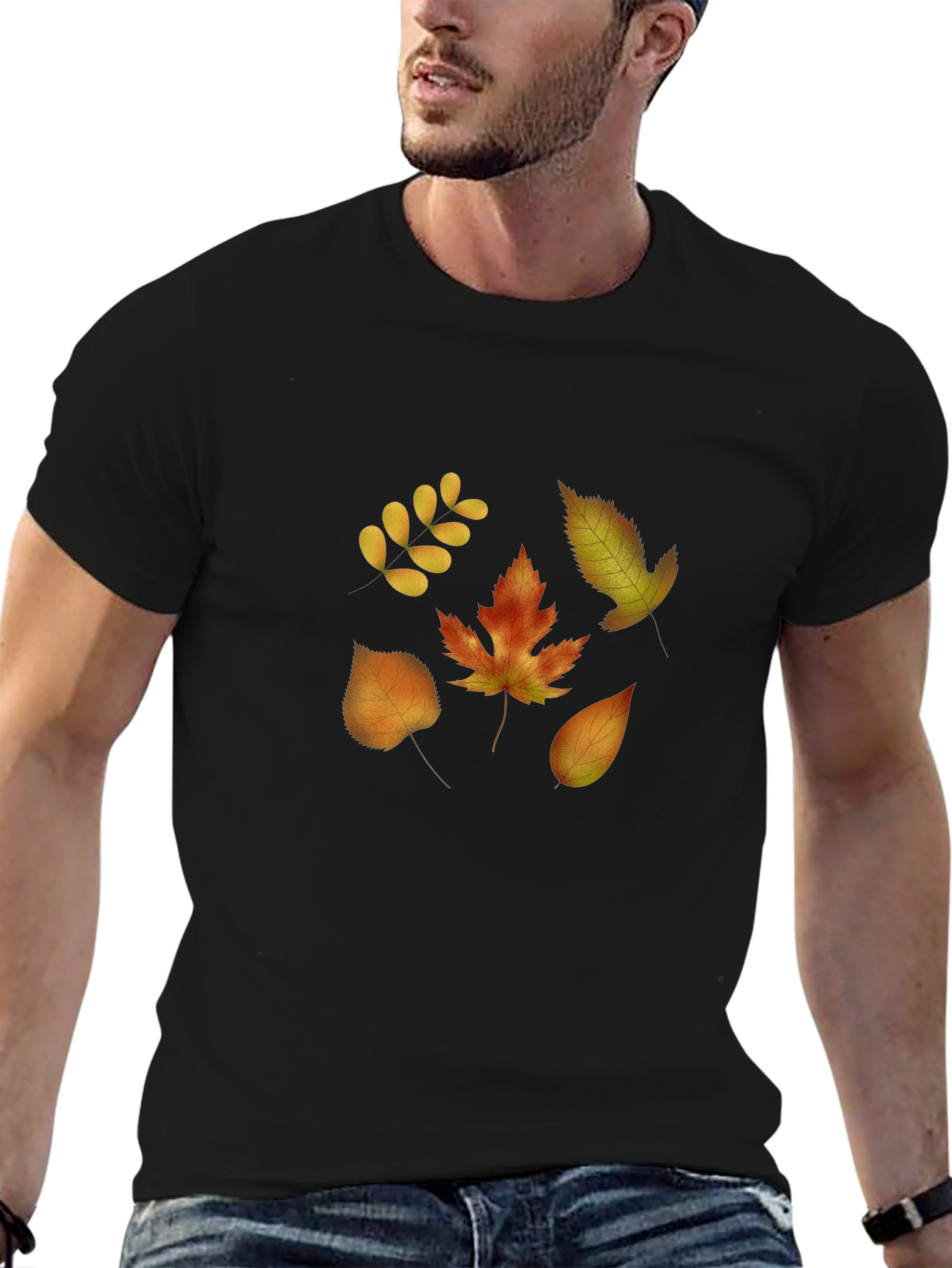 Autumn Leaves Graphic Tee - Black Short Sleeve