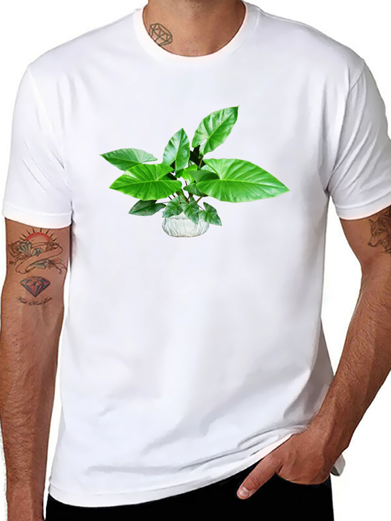 Green Plant Graphic Black T-Shirt