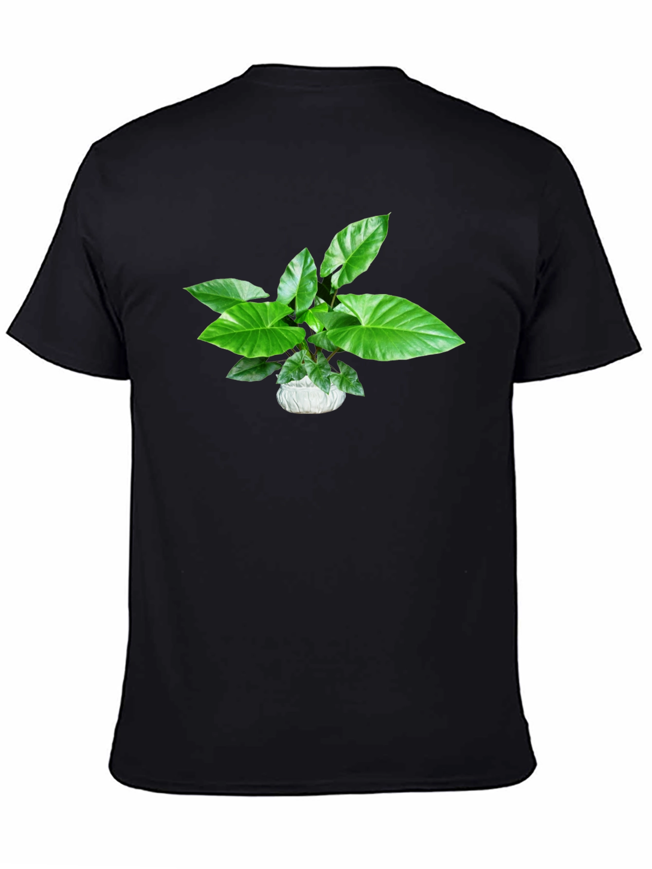 Green Plant Graphic Black T-Shirt