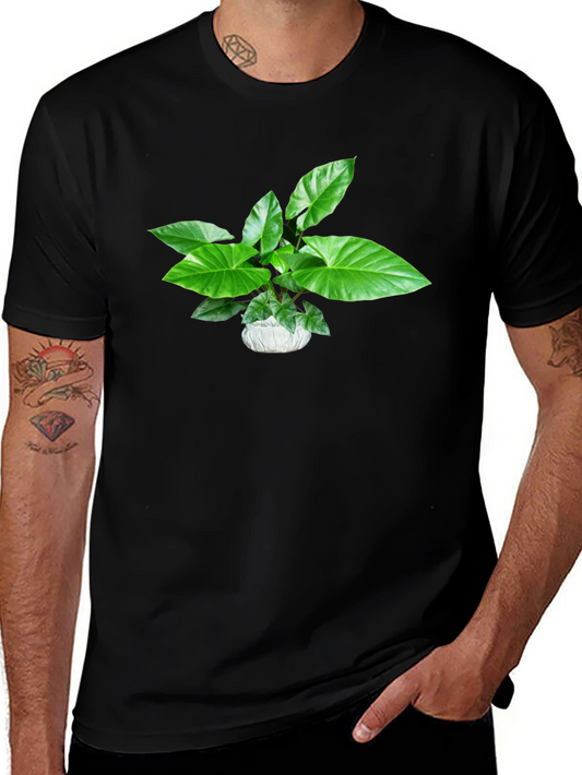 Green Plant Graphic Black T-Shirt