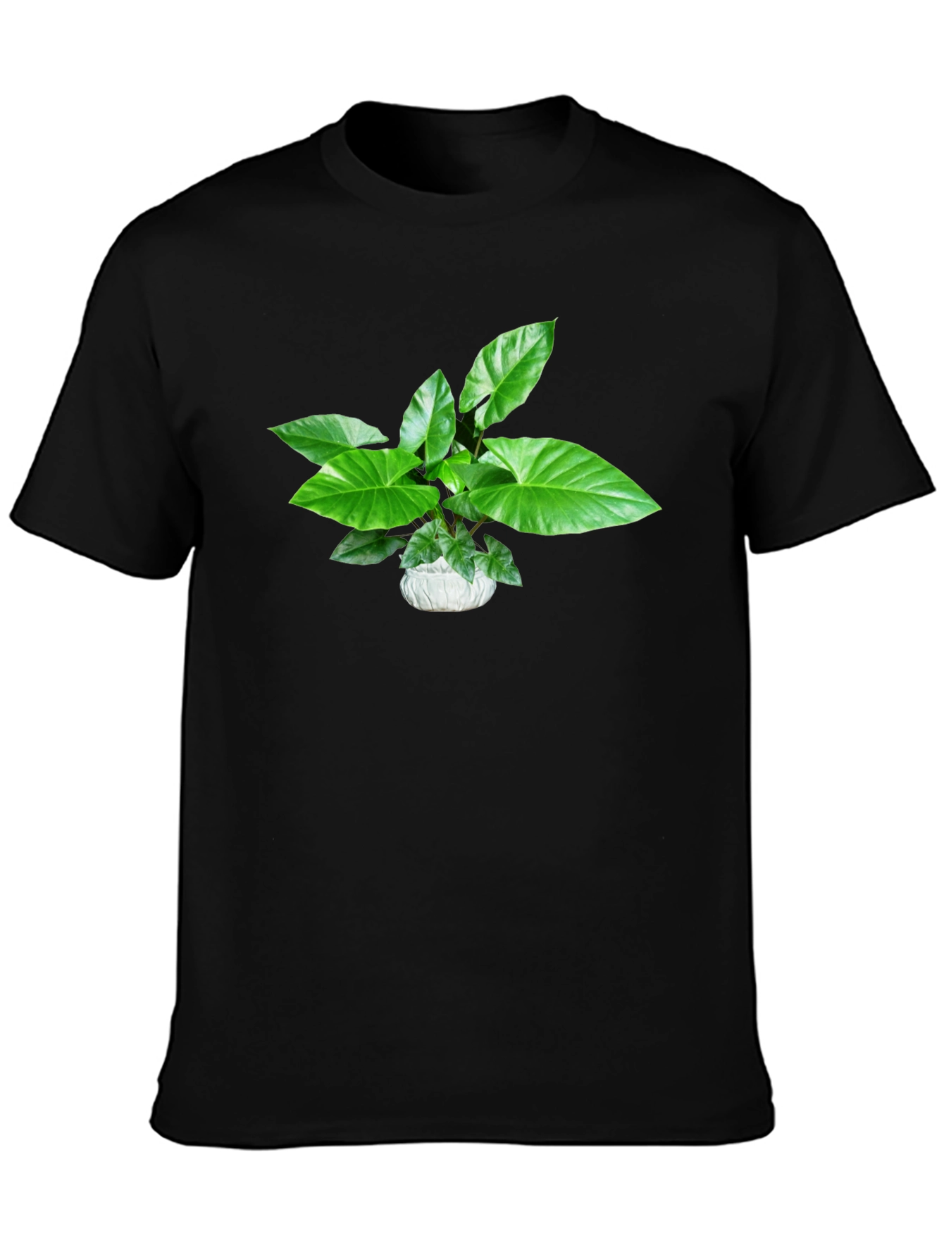 Green Plant Graphic Black T-Shirt