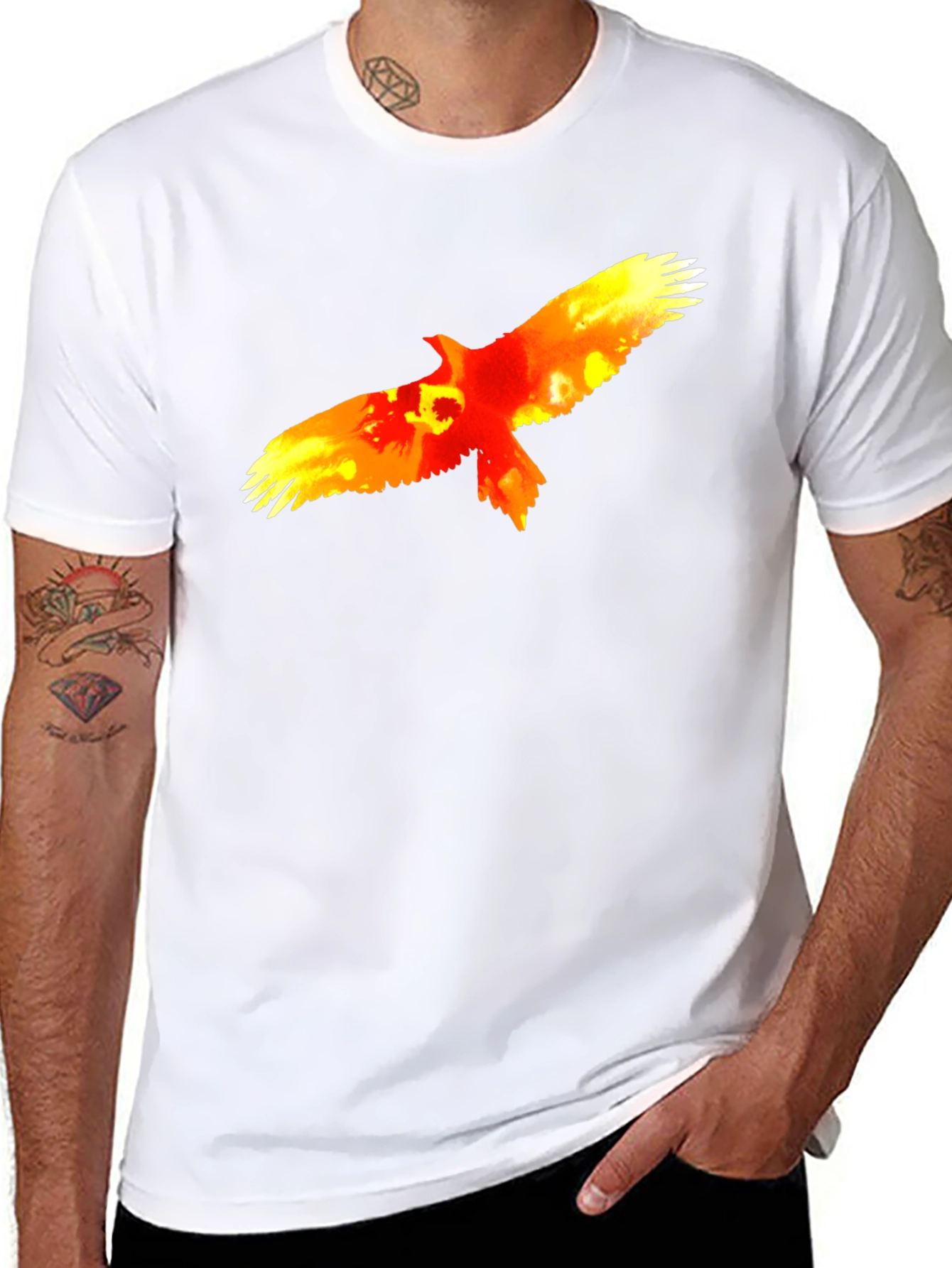 Fiery Eagle Graphic Tee - Bold Black Cotton T-Shirt