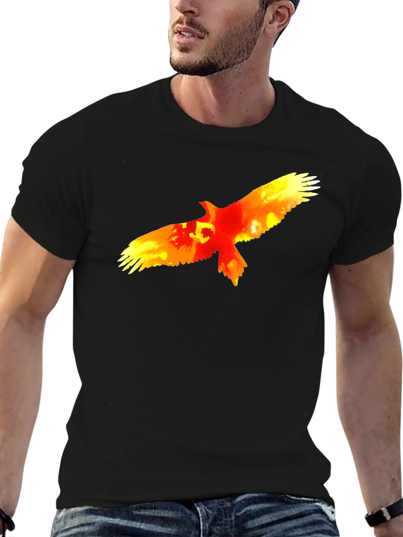 Fiery Eagle Graphic Tee - Bold Black Cotton T-Shirt