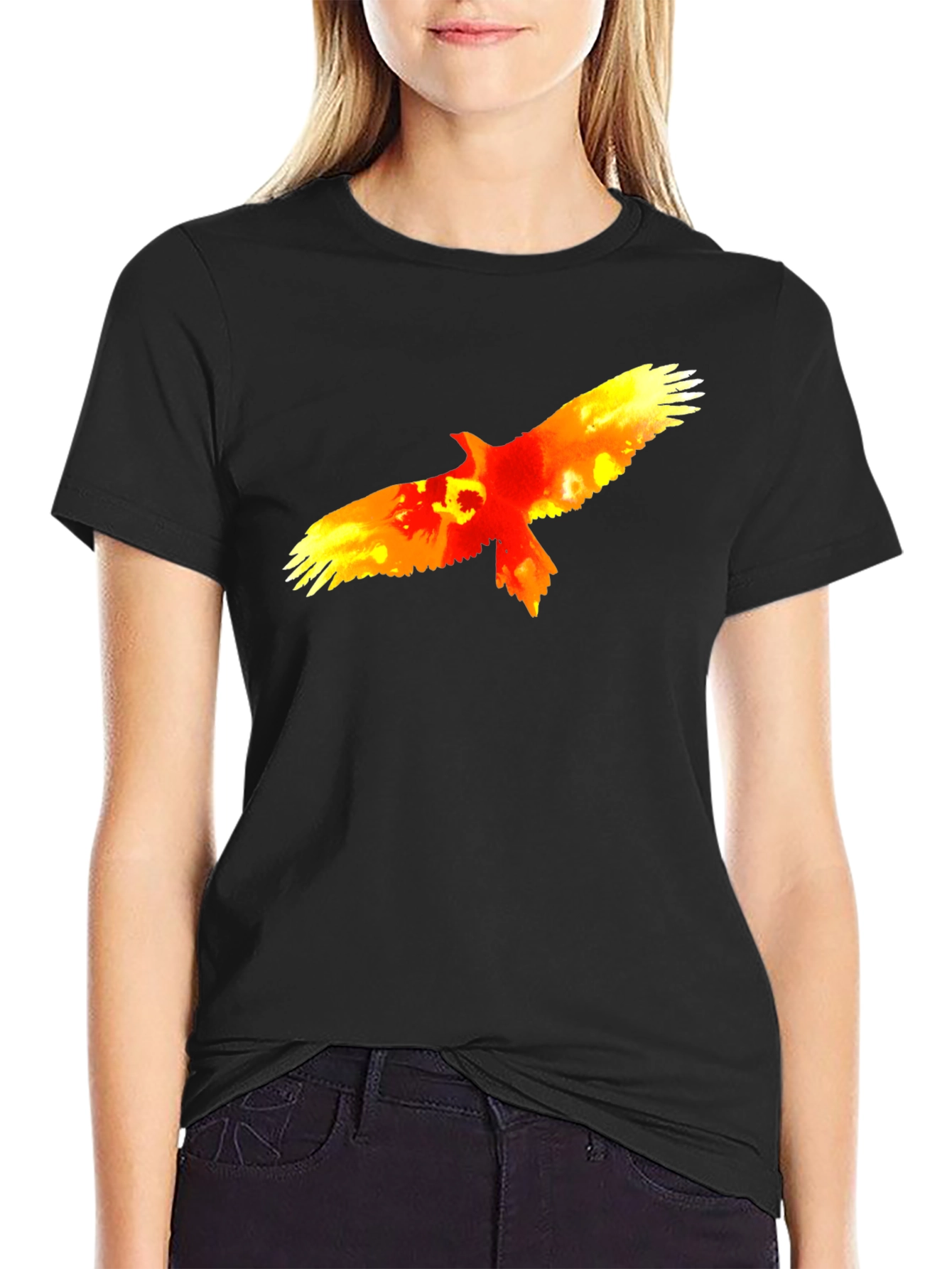 Fiery Eagle Graphic Tee - Bold Black Cotton T-Shirt