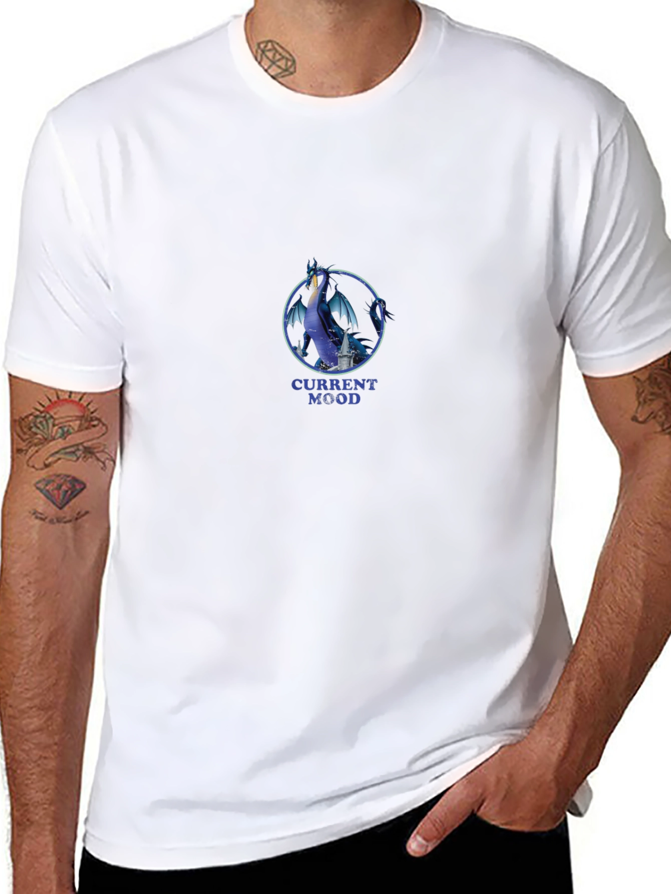 Moody Dragon Graphic Tee - Black Cotton T-Shirt