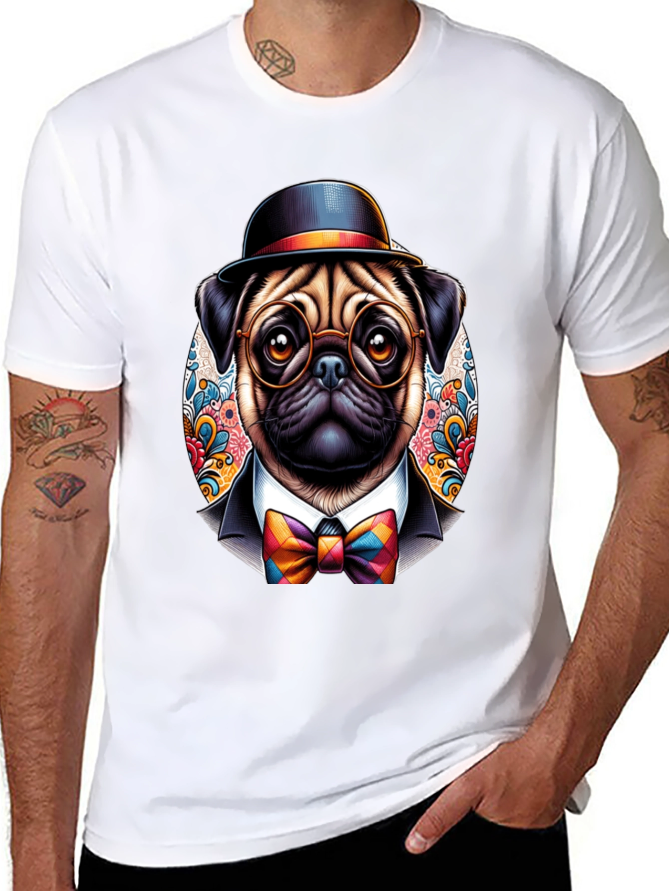 Dapper Pug T-Shirt - Stylish Dog Graphic Tee