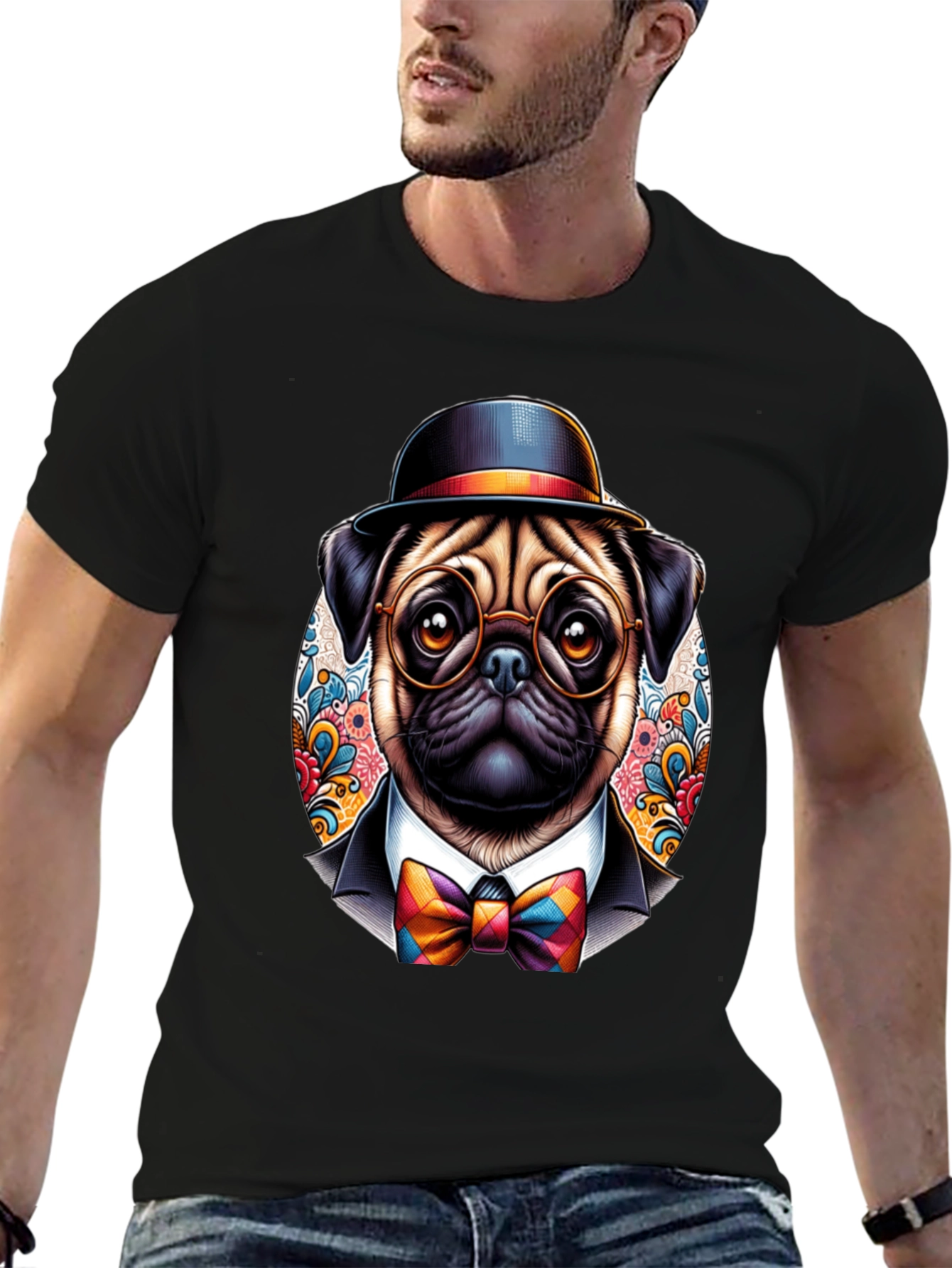 Dapper Pug T-Shirt - Stylish Dog Graphic Tee