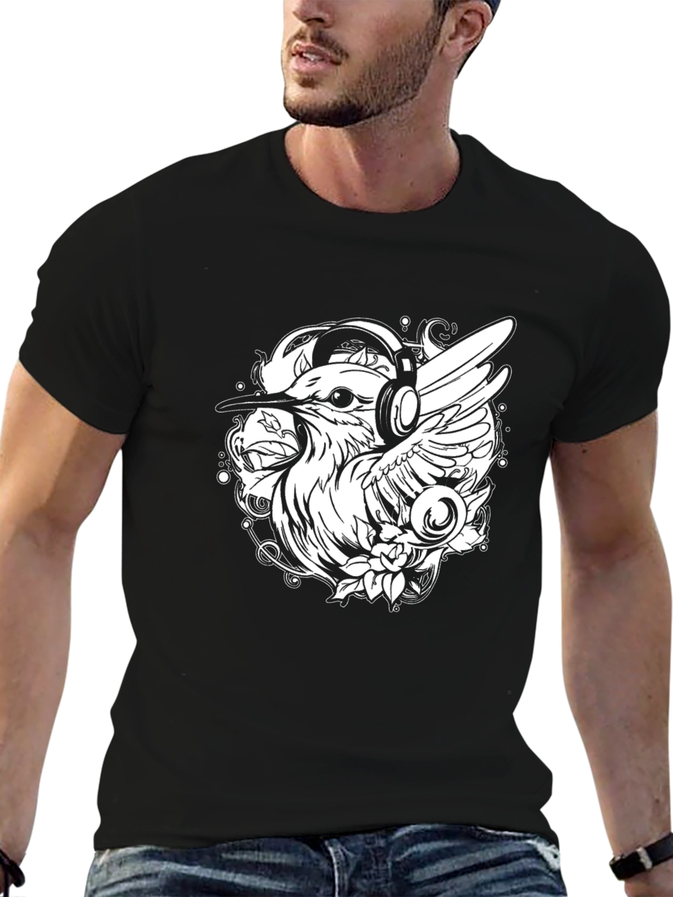 Cool Bird with Headphones Graphic Tee