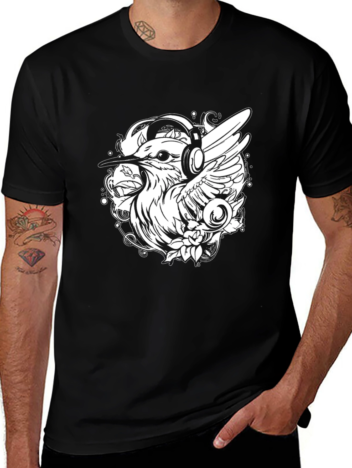 Cool Bird with Headphones Graphic Tee