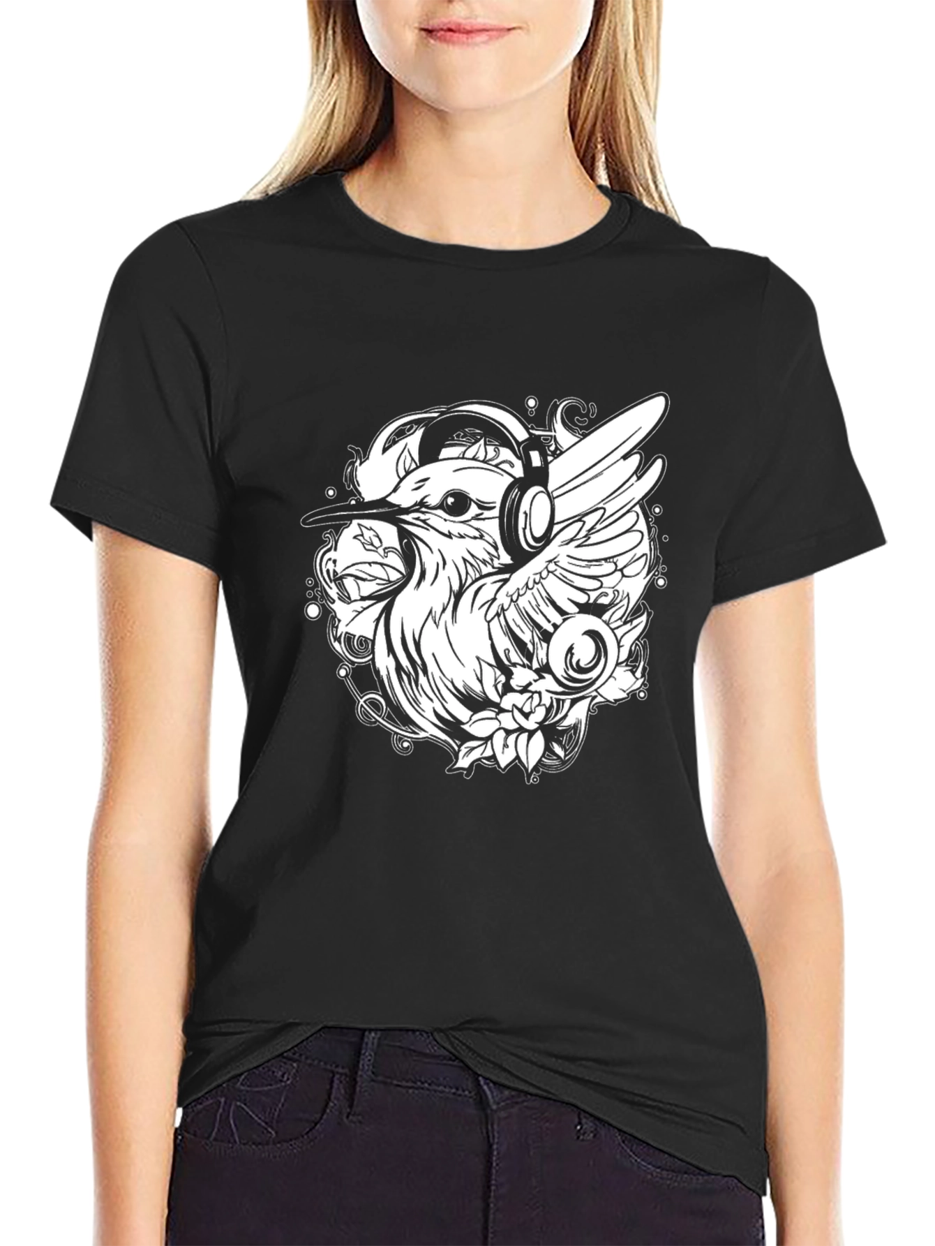 Cool Bird with Headphones Graphic Tee